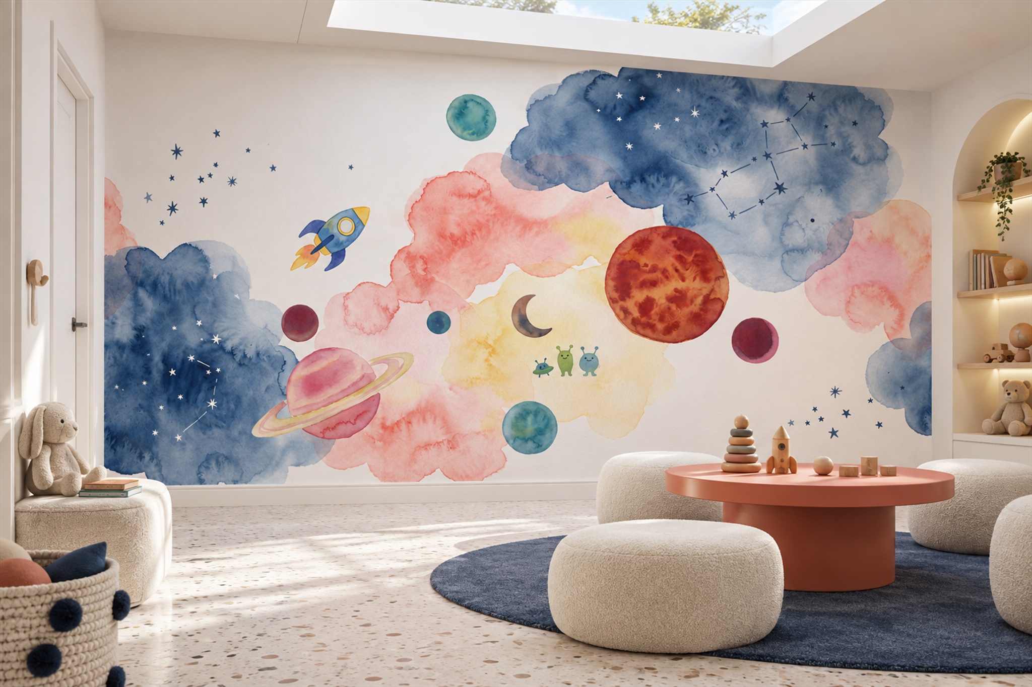 Blue Pattern Decorative Wallpaper Mural Layered Decorative Marks Spa-wallpaper-murals, Peel-and-stick Finish