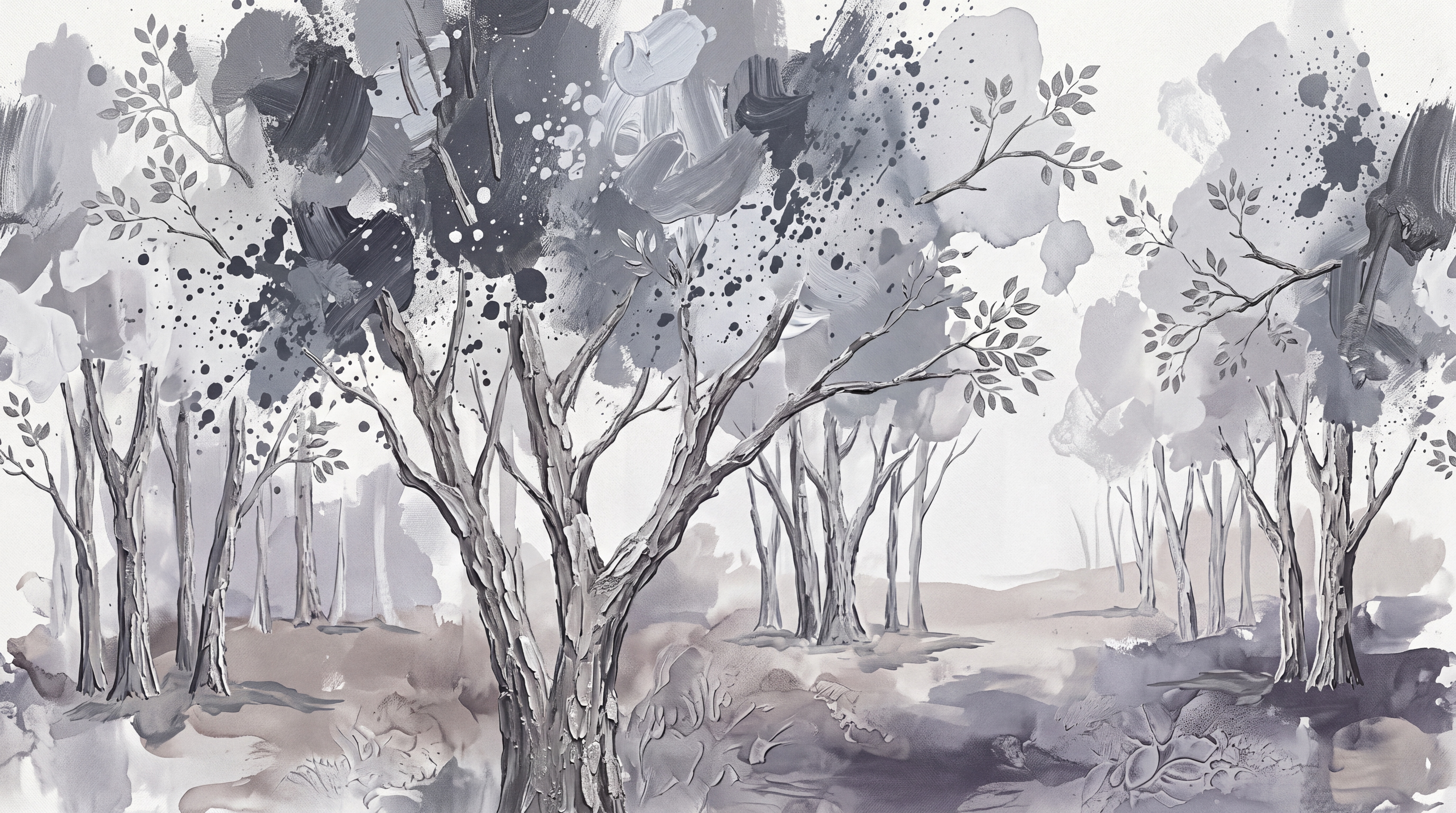 Grey Trees Scenic Textured Wallpaper Mural, Peel-and-stick Finish