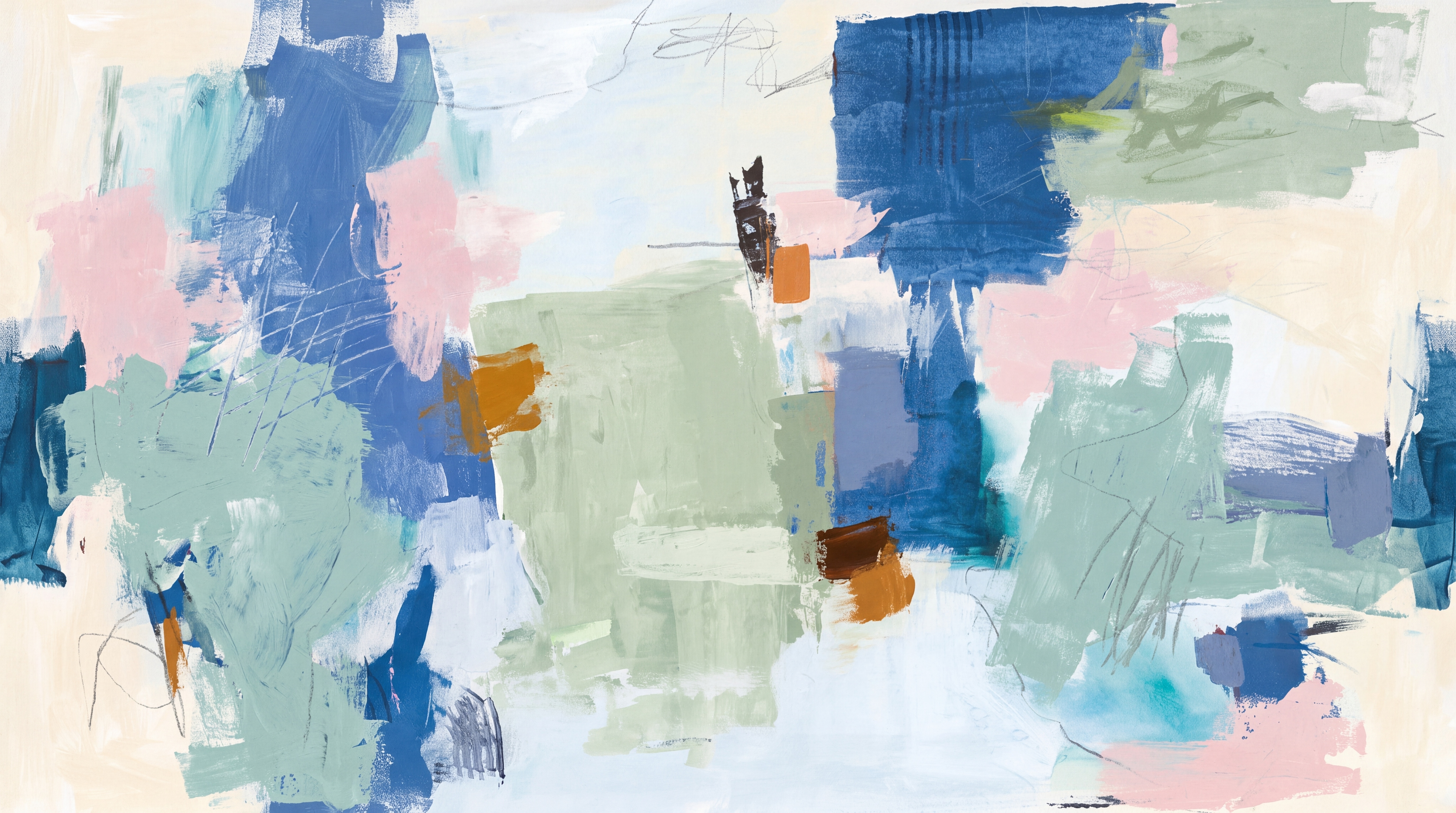Blue Brushstroke Artful Decorative Wallpaper Mural, Peel-and-stick Finish