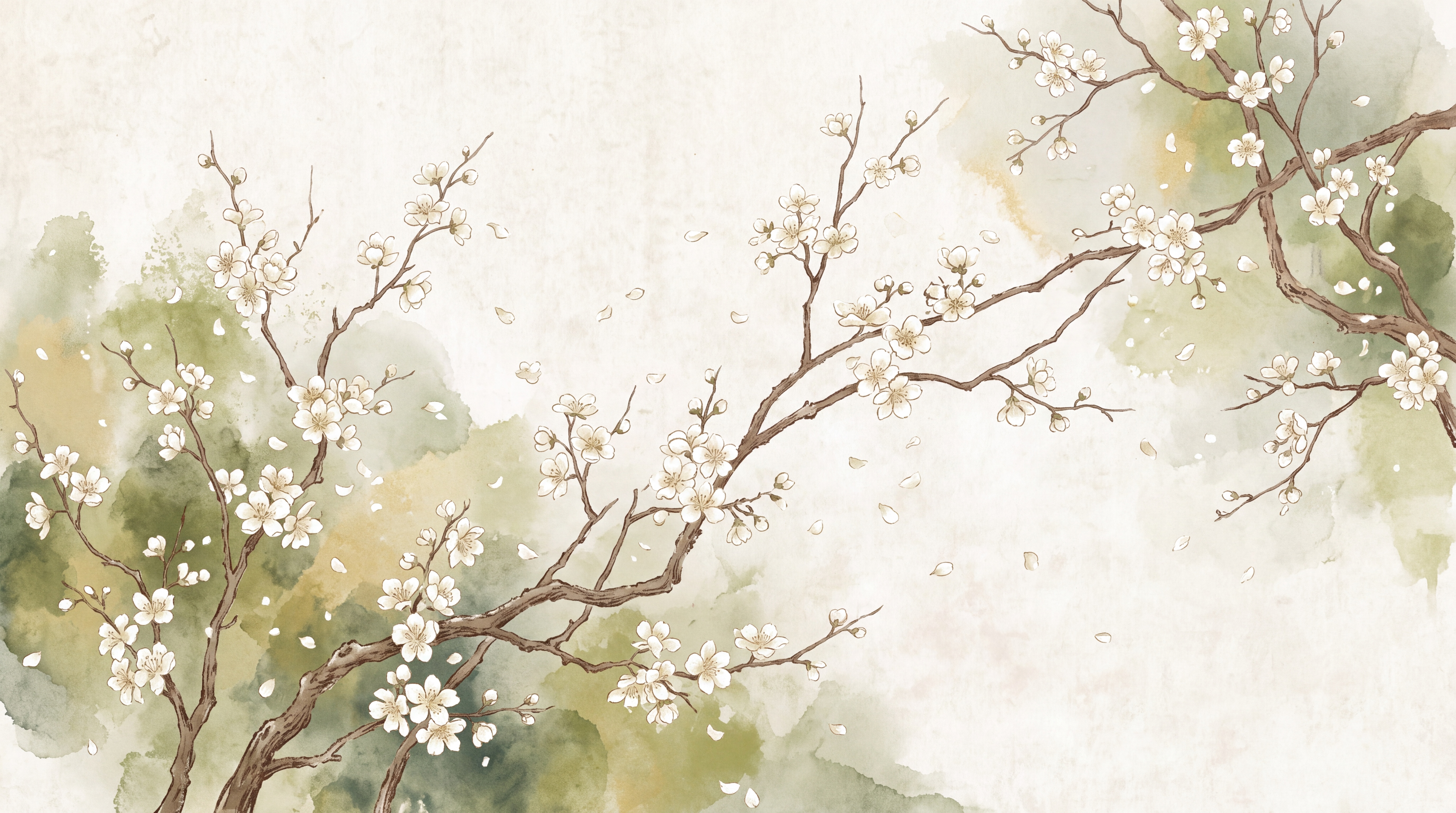Sage Blossom Botanical Layered Wallpaper Mural Bedroom-wallpaper-murals, Peel-and-stick Finish