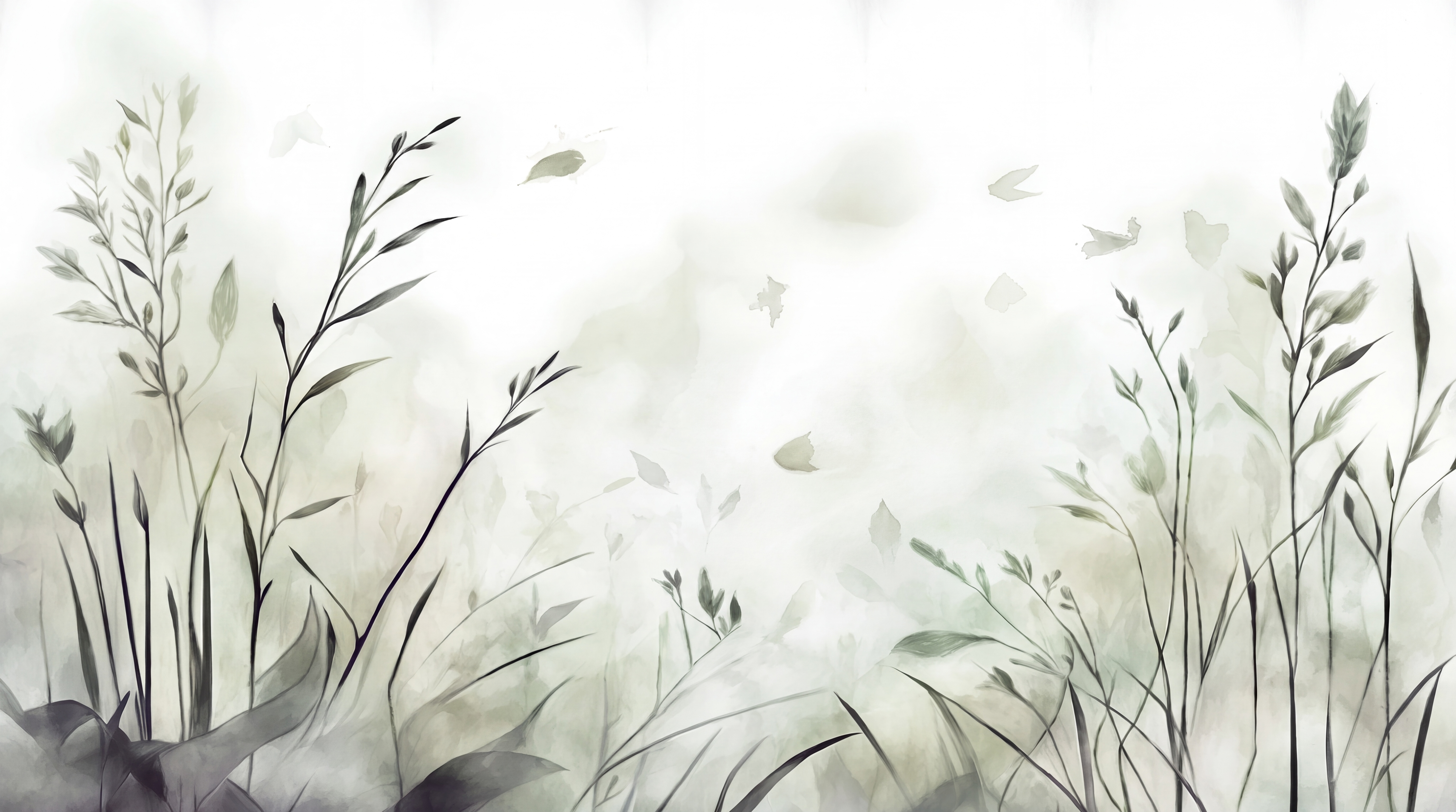 Sage Grasses Artful Wallpaper Mural, Peel-and-stick Finish
