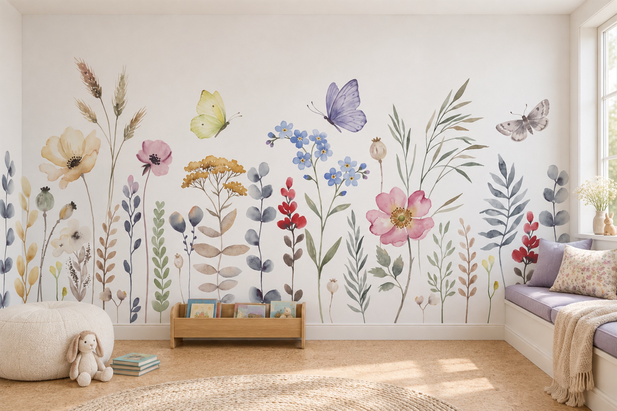 Pink Meadow Scenic Decorative Wallpaper Mural Home-office-wallpaper-murals, Shown In A Home Office, Peel-and-stick Finish