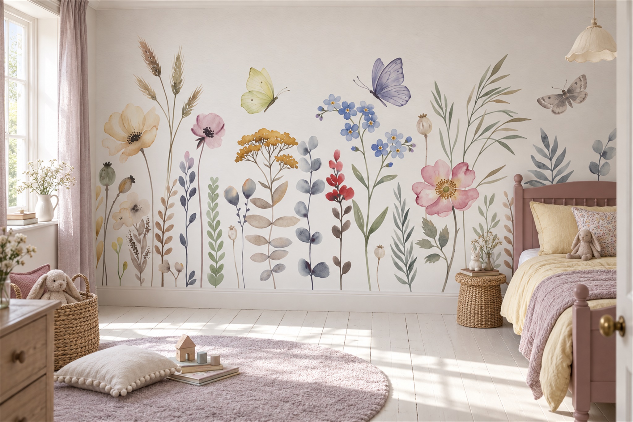 Pink Meadow Scenic Decorative Wallpaper Mural Accent-wall-wallpaper-murals, Peel-and-stick Finish