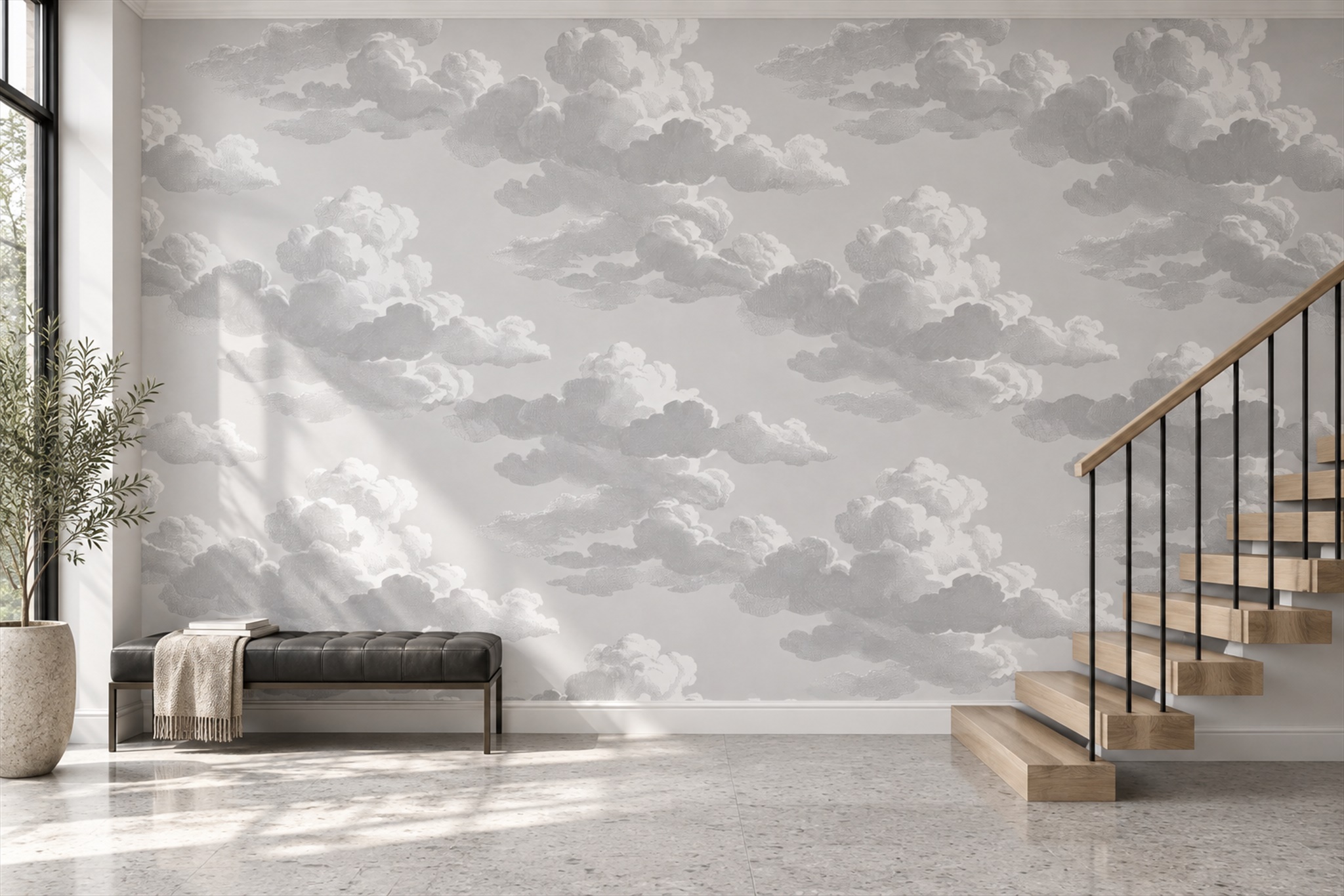 Grey Clouds Artful Abstract Wallpaper Mural Nursery-wallpaper-murals, Peel-and-stick Finish