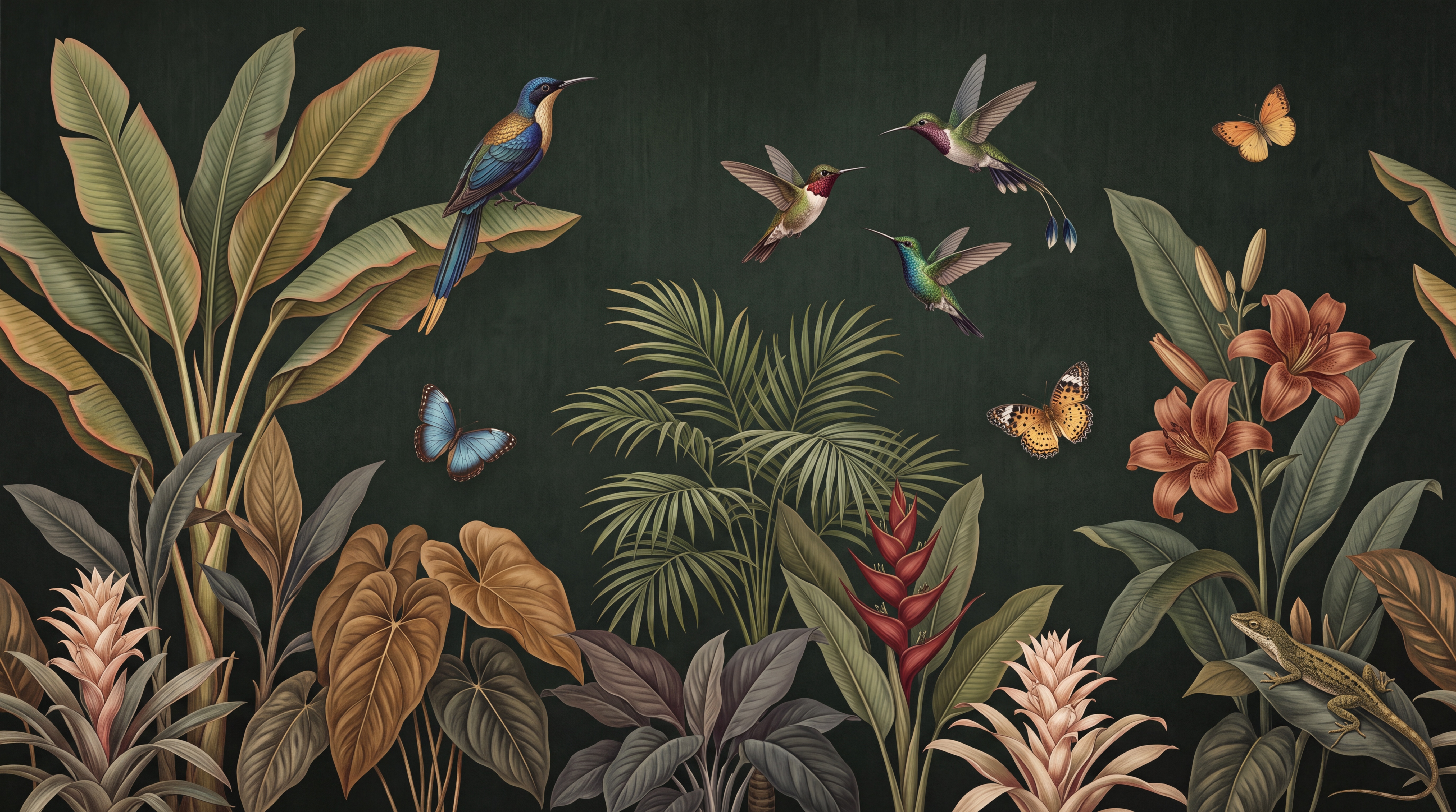 Green Botanical Botanical Decorative Wallpaper Mural, Peel-and-stick Finish