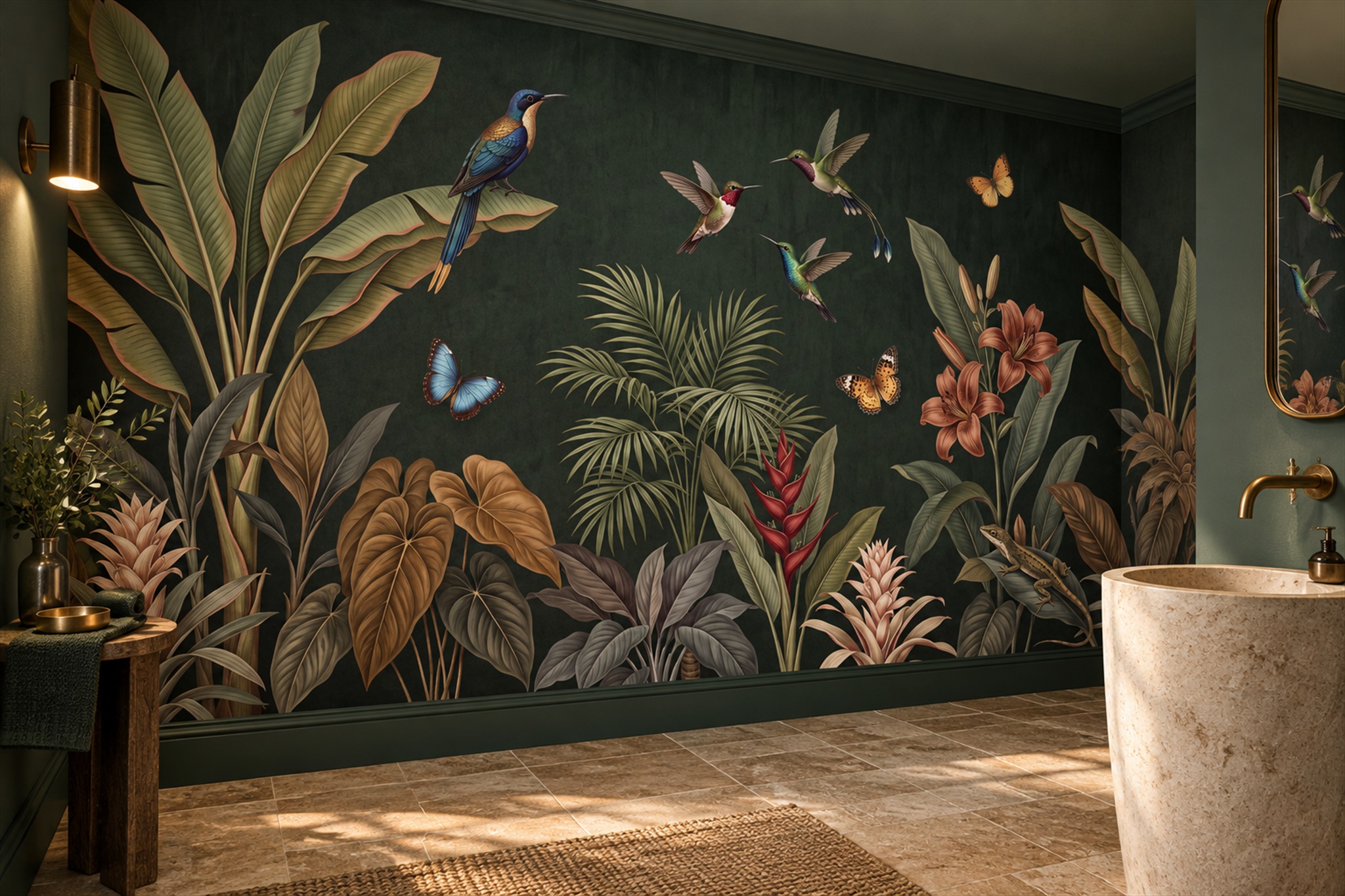 Green Botanical Botanical Decorative Wallpaper Mural Accent-wall-wallpaper-murals, Peel-and-stick Finish