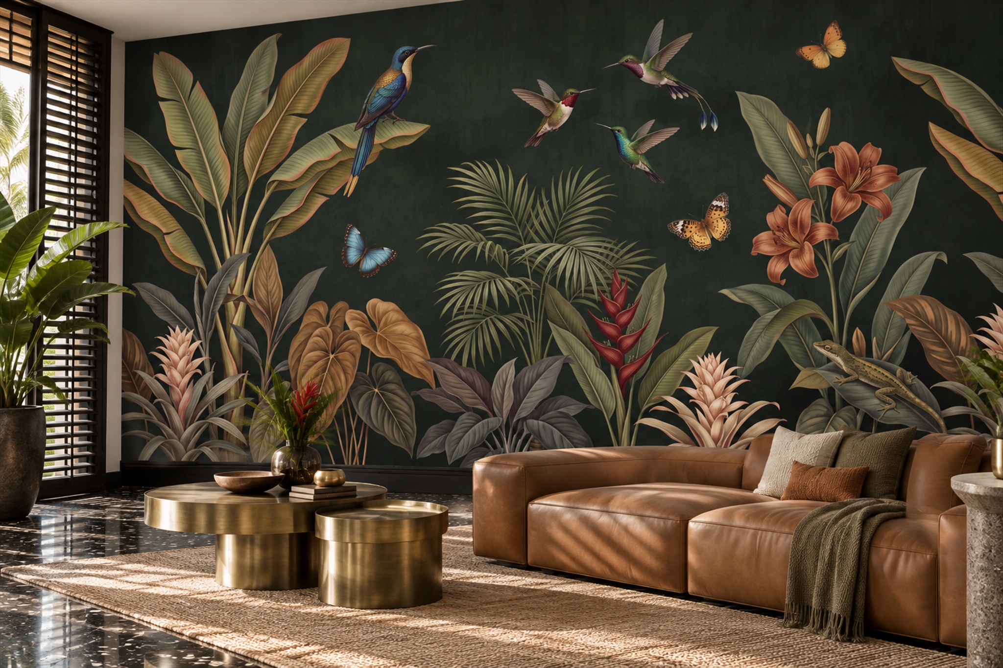 Green Botanical Botanical Decorative Wallpaper Mural Accent-wall-wallpaper-murals, Peel-and-stick Finish