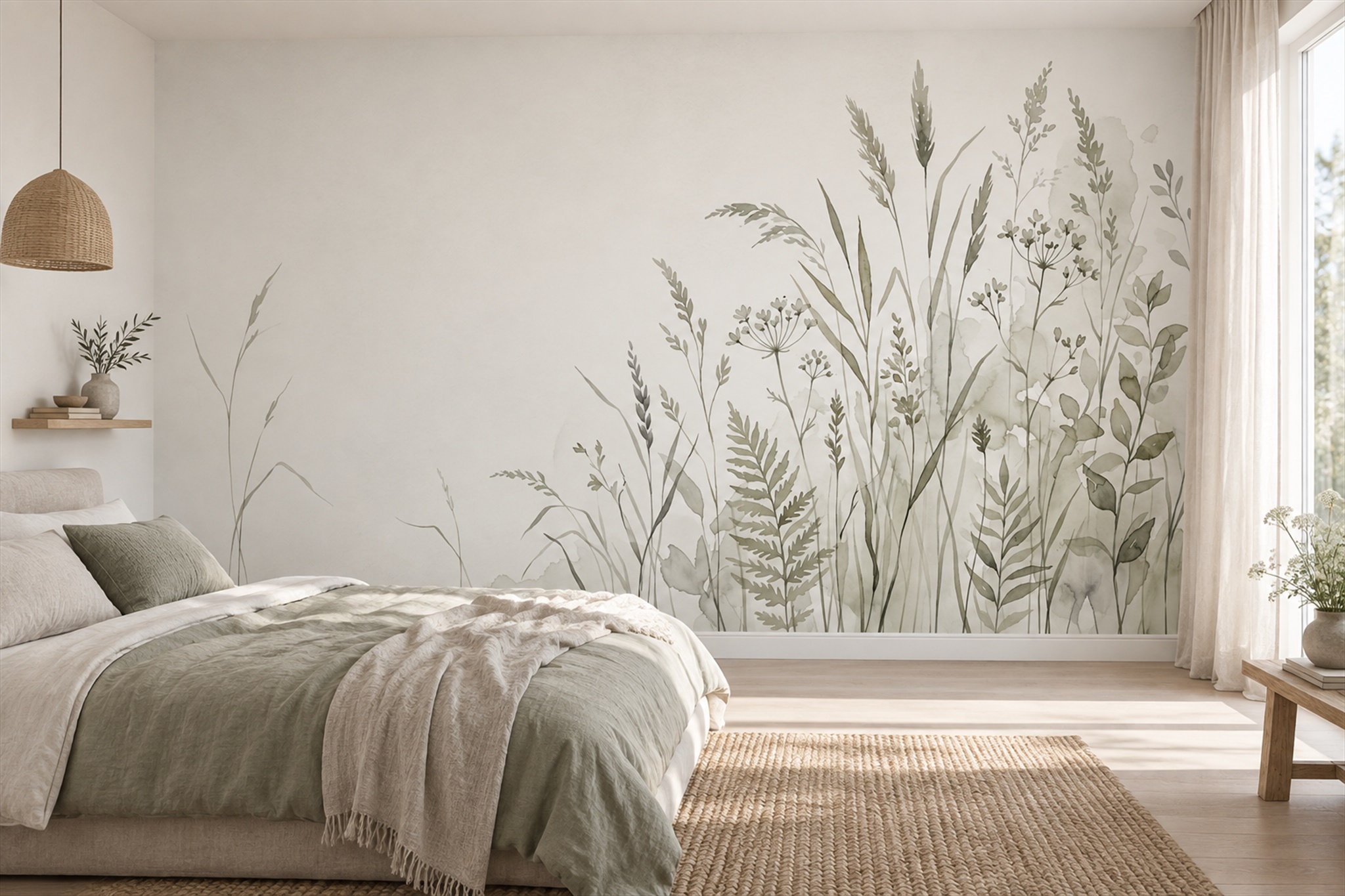 Sage Meadow Scenic Decorative Wallpaper Mural Bedroom-wallpaper-murals, Peel-and-stick Finish