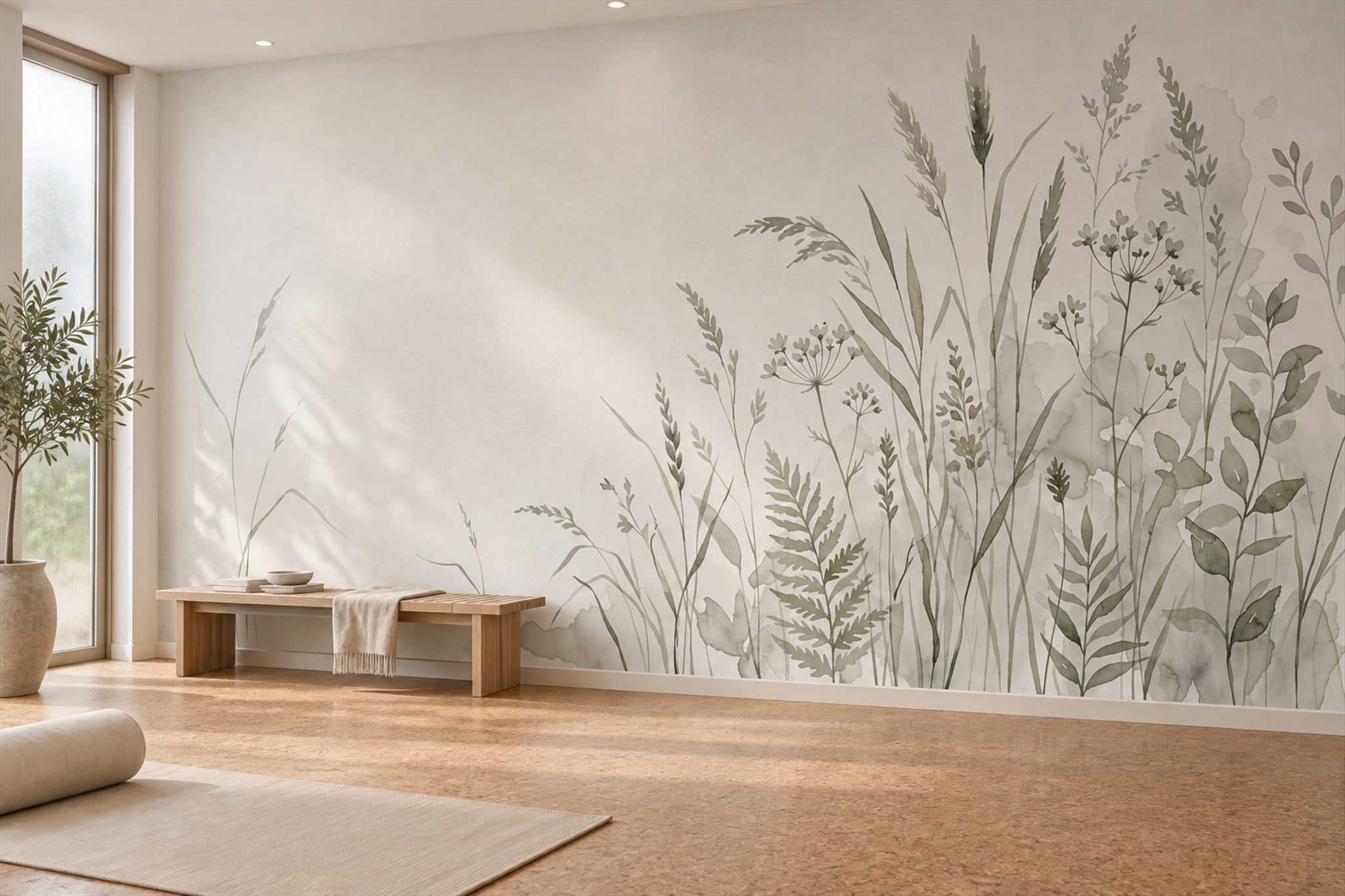 Sage Meadow Scenic Decorative Wallpaper Mural Accent-wall-wallpaper-murals, Peel-and-stick Finish