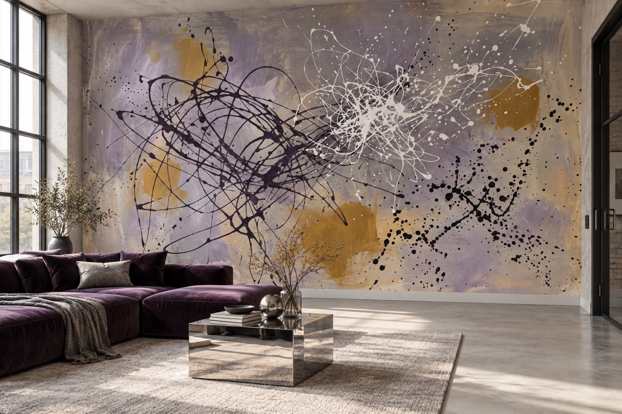 Gold Pattern Decorative Wallpaper Mural Layered Painterly Wallpaper Feature-wall-wallpaper-murals, Peel-and-stick Finish