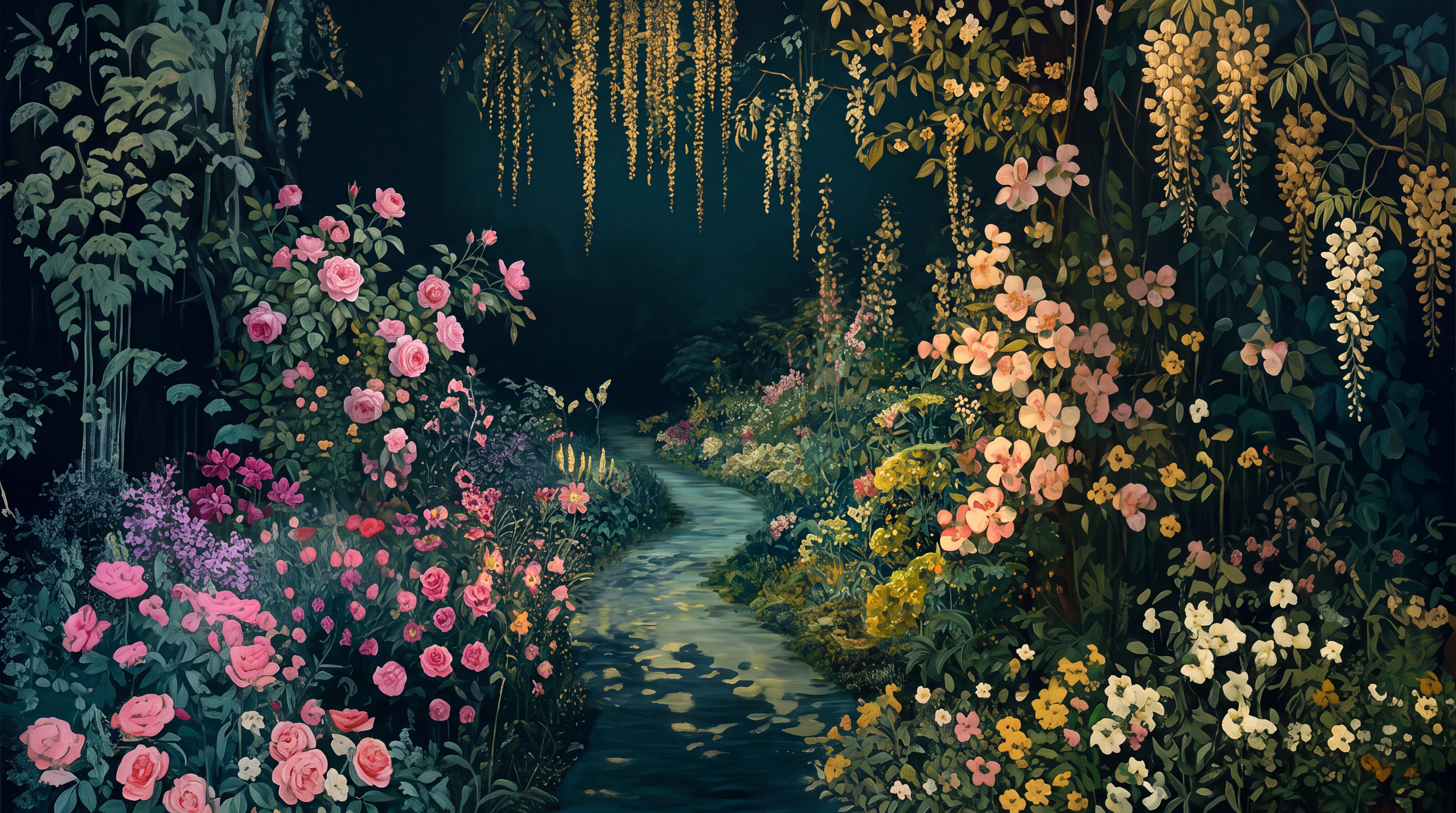 Teal Garden Scenic Decorative Wallpaper Mural, Peel-and-stick Finish