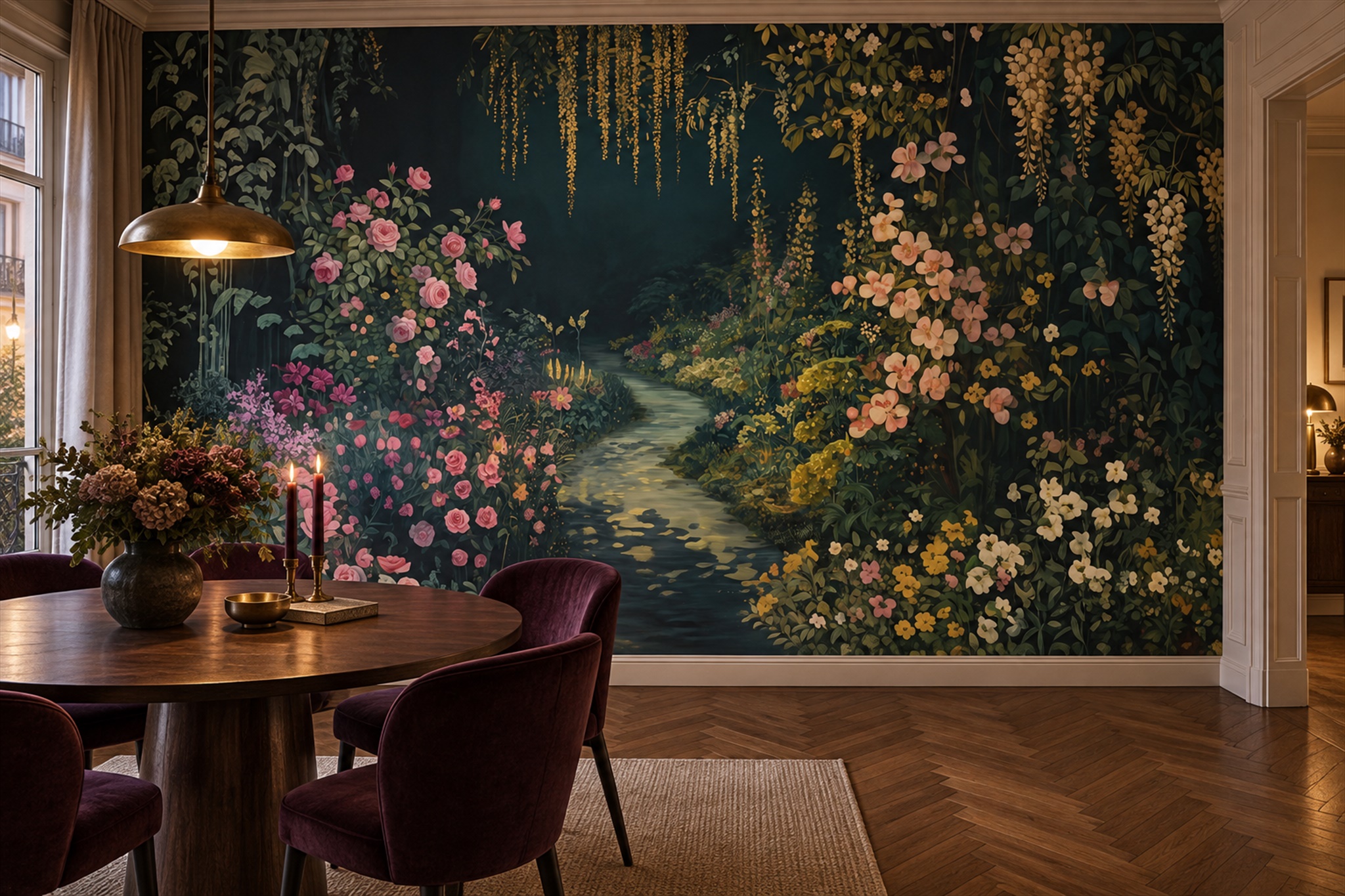 Teal Garden Scenic Decorative Wallpaper Mural Home-office-wallpaper-murals, Peel-and-stick Finish