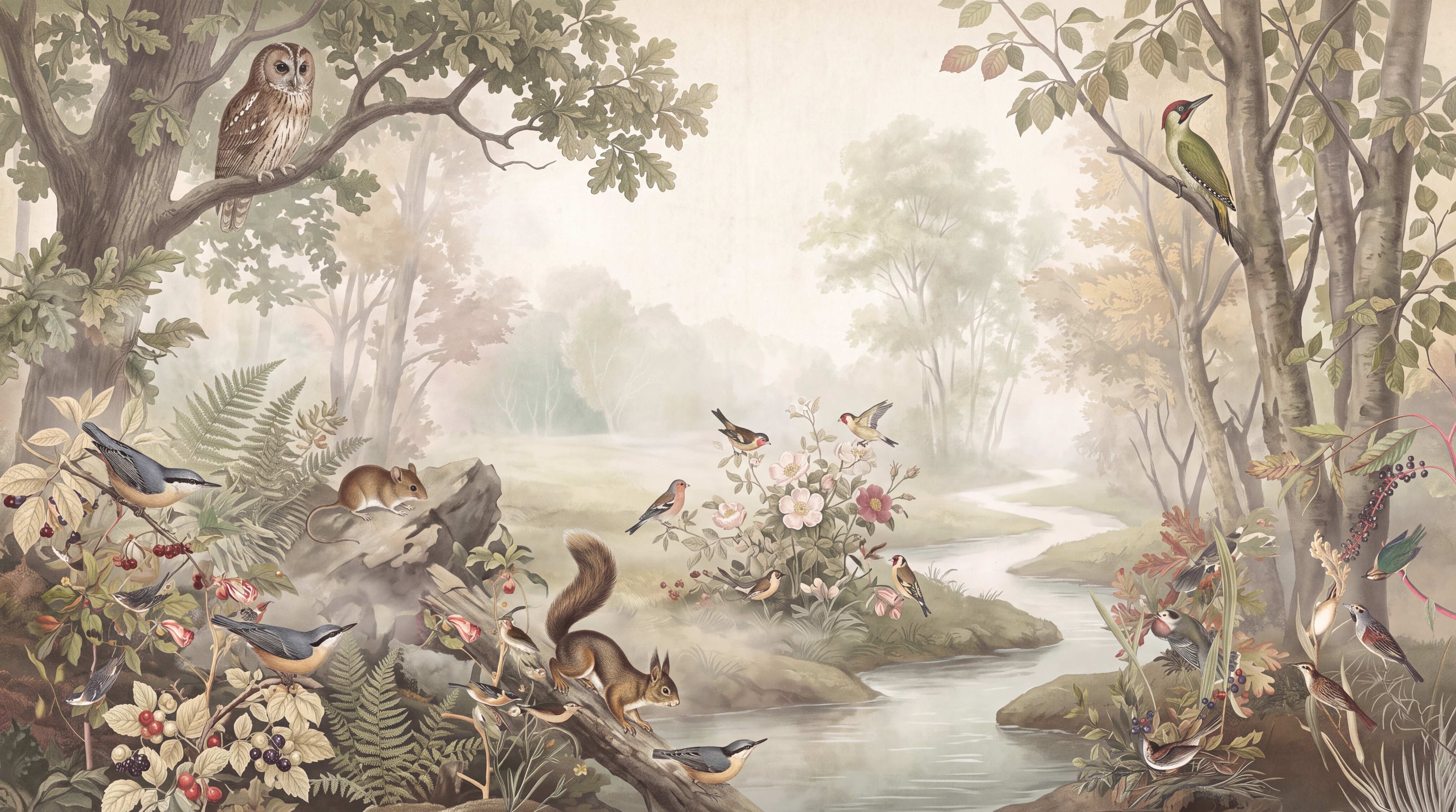Beige Woodland Scenic Wallpaper Mural, Peel-and-stick Finish