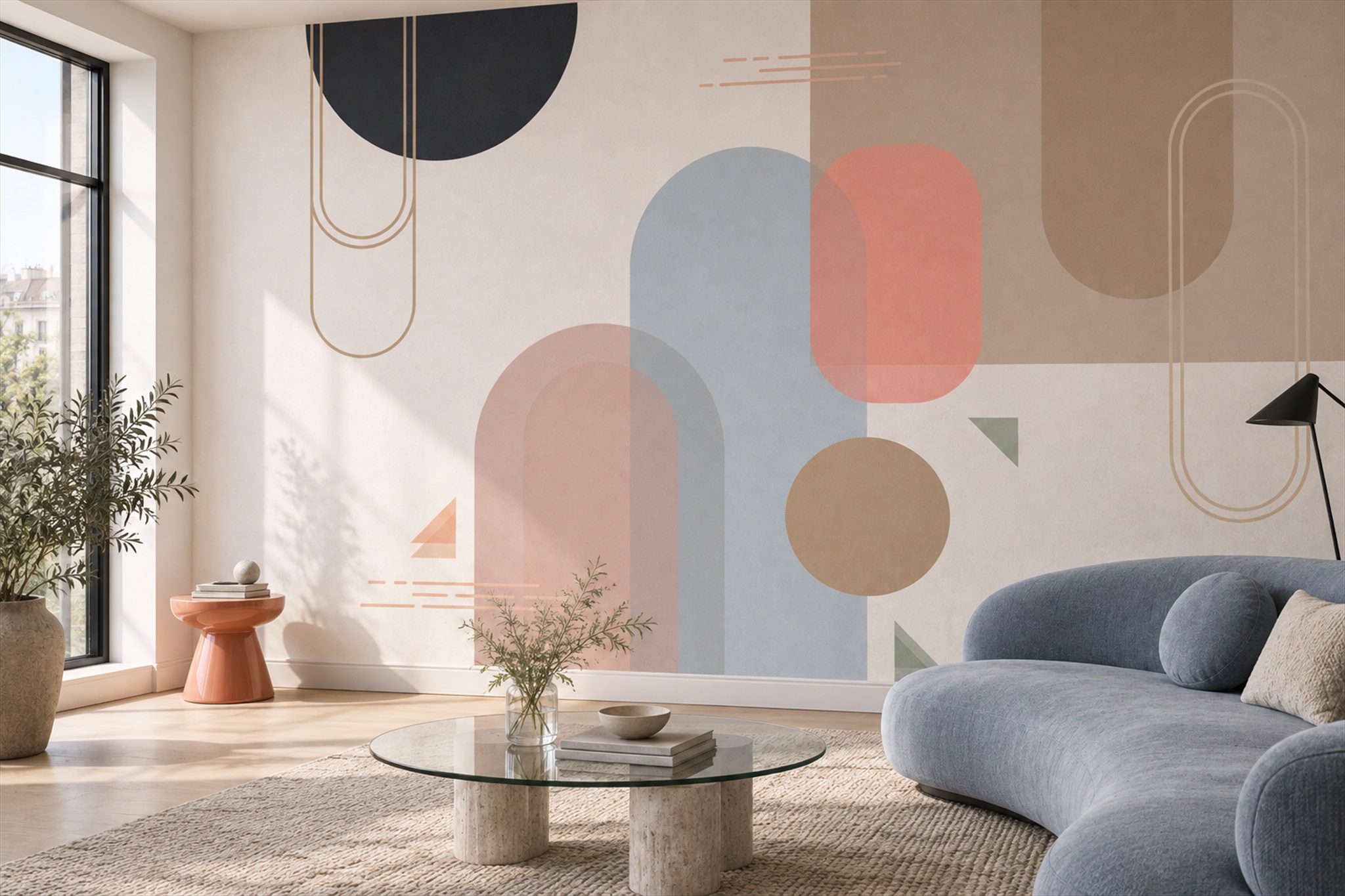 Peach Geometric Abstract Decorative Wallpaper Mural Accent-wall-wallpaper-murals, Peel-and-stick Finish