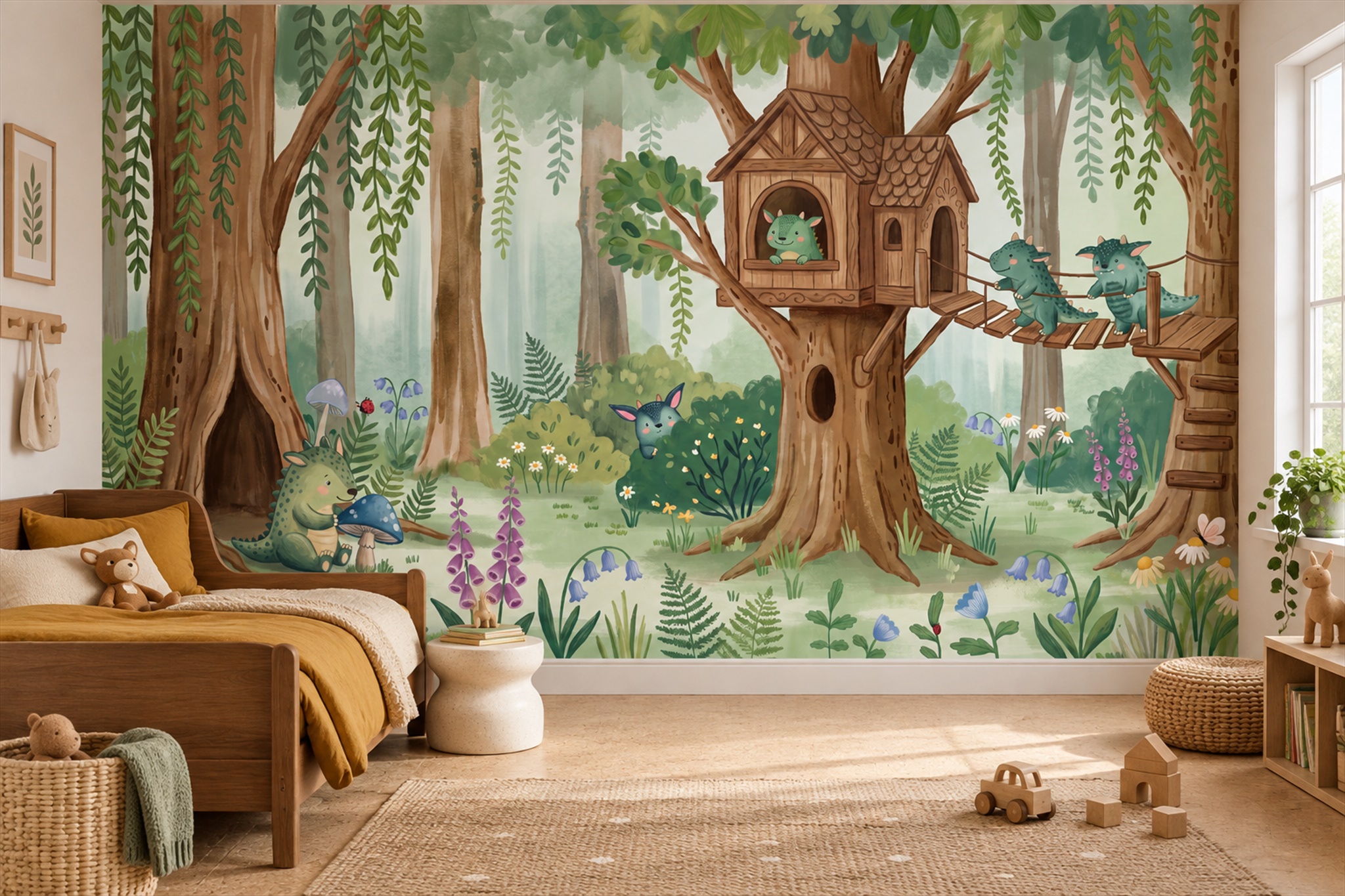 Green Pattern Decorative Wallpaper Mural Layered Illustrated Wallpaper Accent-wall-wallpaper-murals, Peel-and-stick Finish