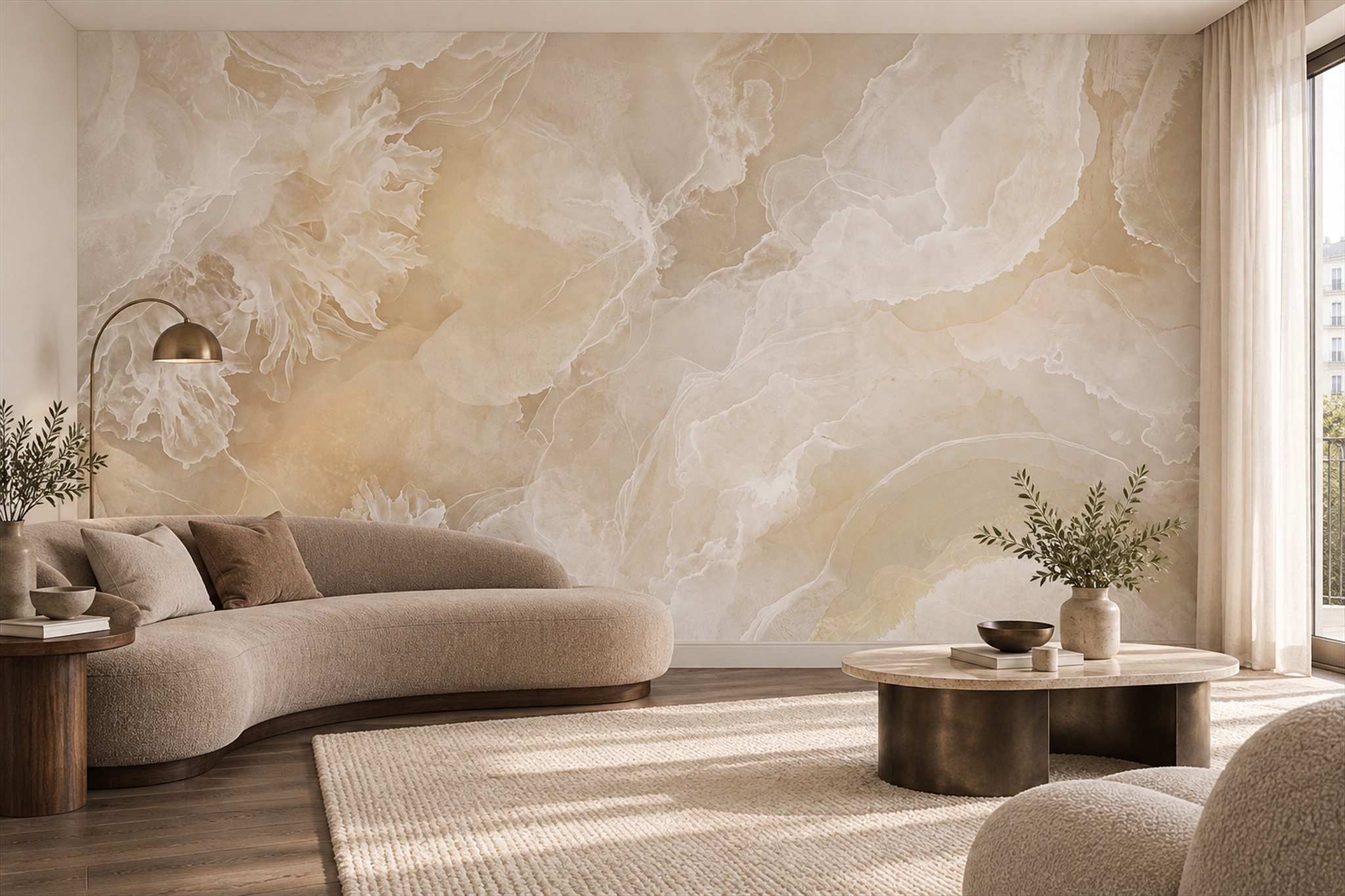 Beige Marble Decorative Layered Wallpaper Mural Accent-wall-wallpaper-murals, Peel-and-stick Finish