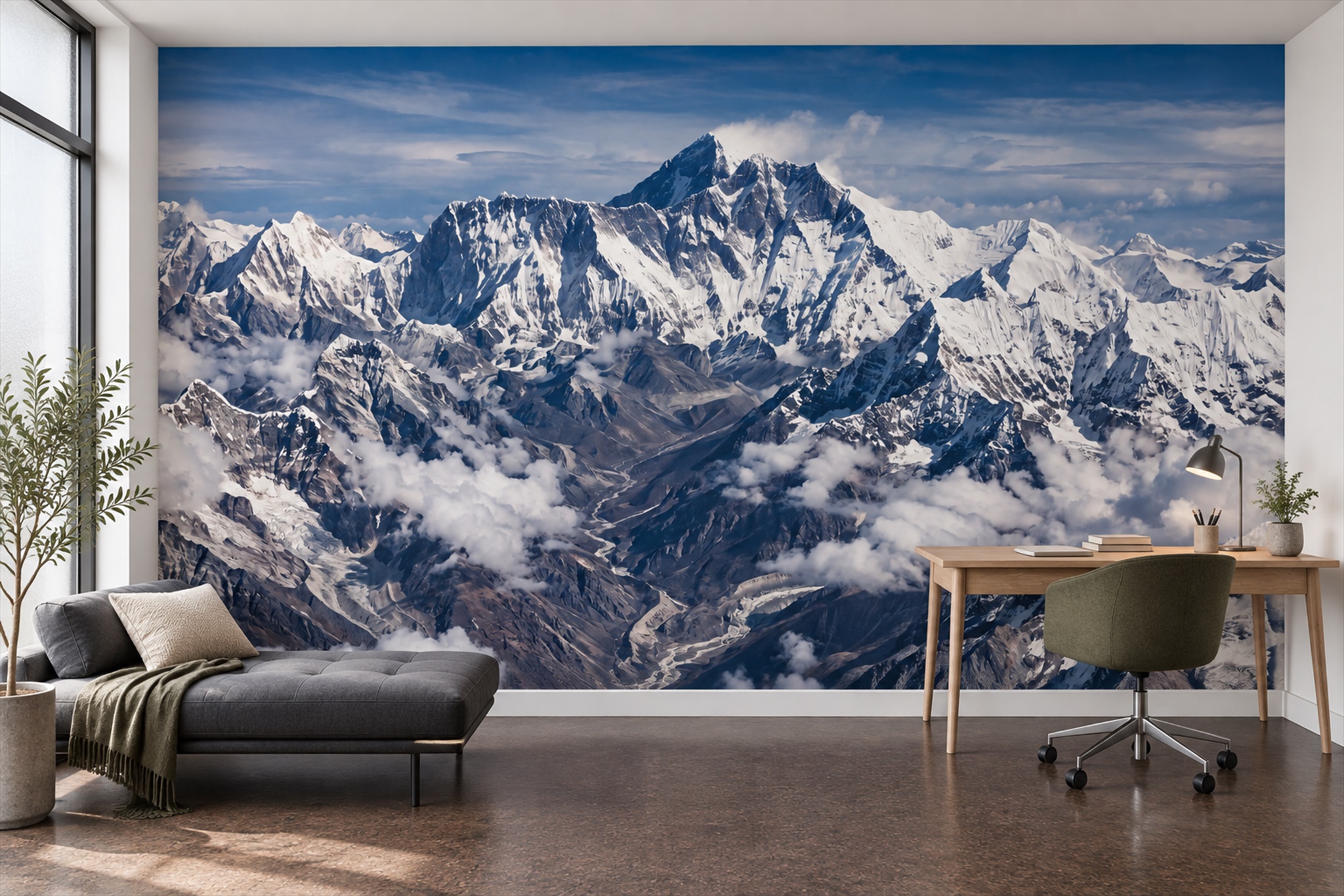 Blue Alpine Scenic Organic Wallpaper Mural Bedroom-wallpaper-murals, Peel-and-stick Finish