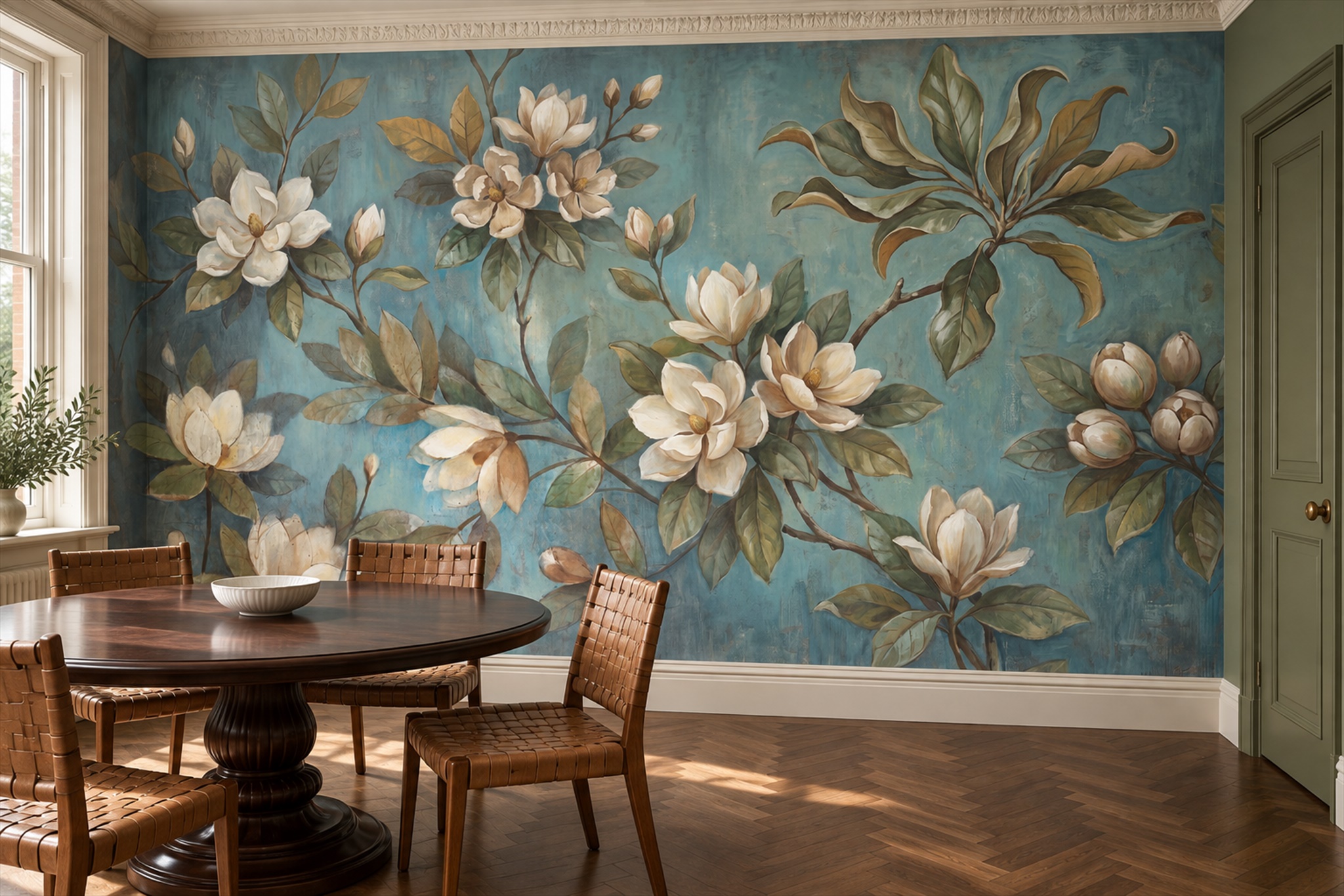 Teal Pattern Decorative Wallpaper Mural Layered Abstract Wallpaper Mural Dining-room-wallpaper-murals, Peel-and-stick Finish