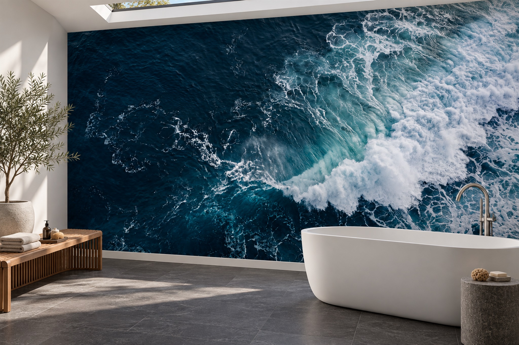 Navy Ocean Scenic Wallpaper Mural Bedroom-wallpaper-murals, Peel-and-stick Finish