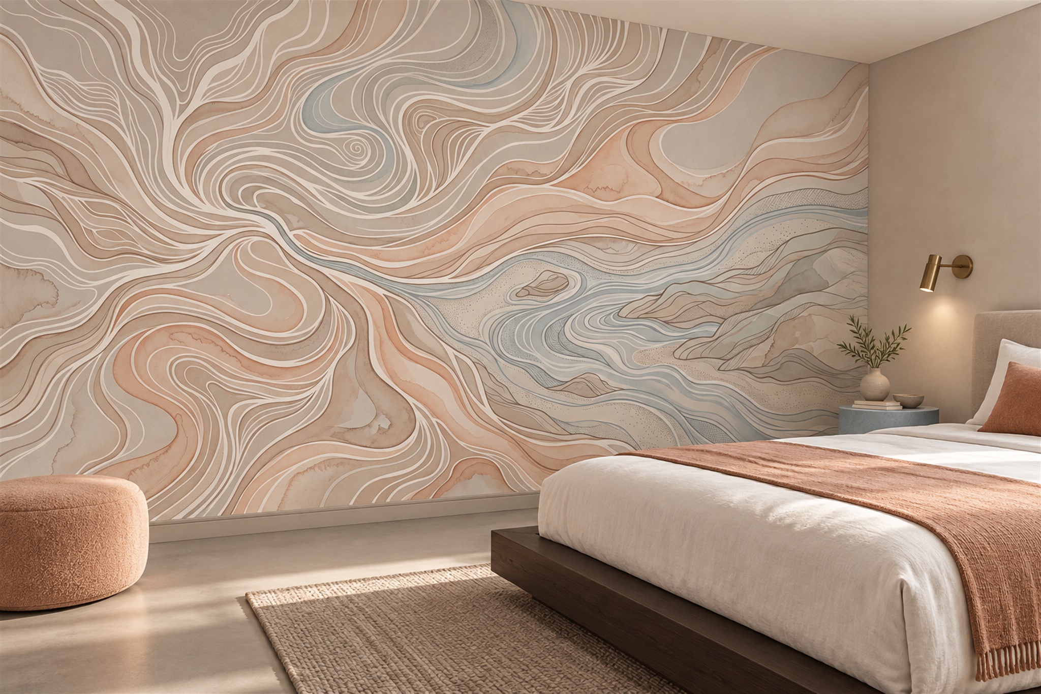 Beige Marble Decorative Painterly Wallpaper Mural Bedroom-wallpaper-murals, Peel-and-stick Finish