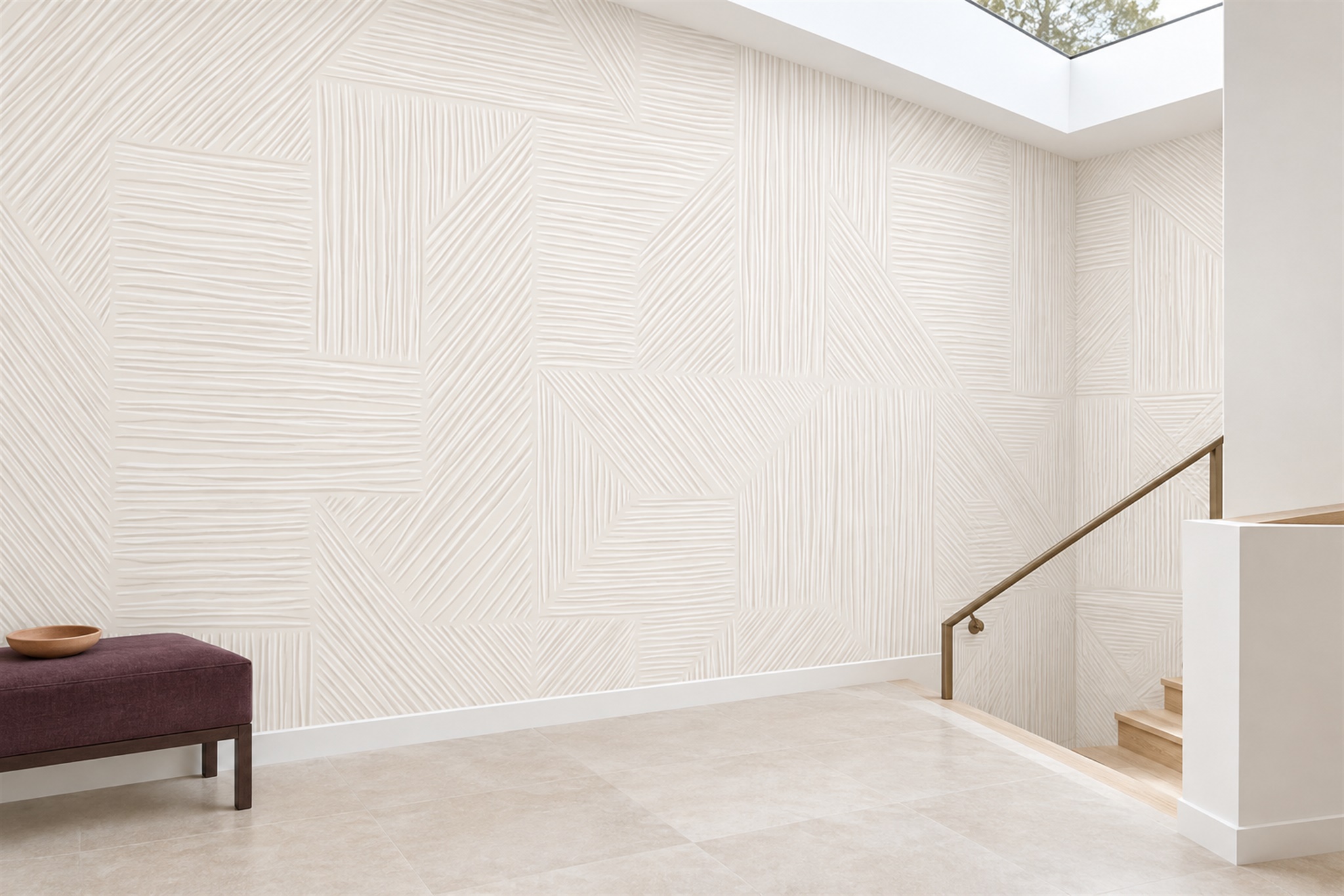 Ivory Pattern Decorative Linear Wallpaper Mural Accent-wall-wallpaper-murals, Peel-and-stick Finish