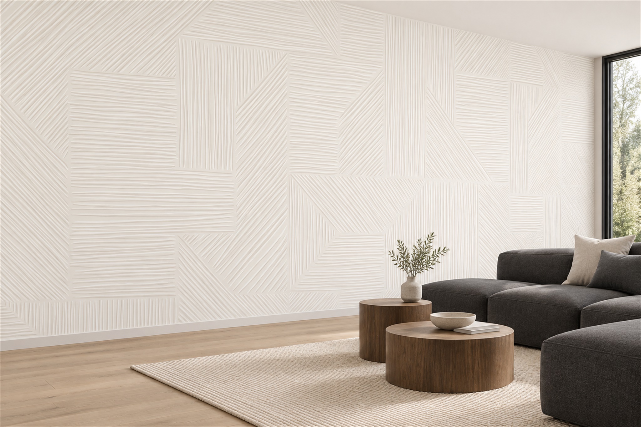 Ivory Pattern Decorative Linear Wallpaper Mural Accent-wall-wallpaper-murals, Peel-and-stick Finish