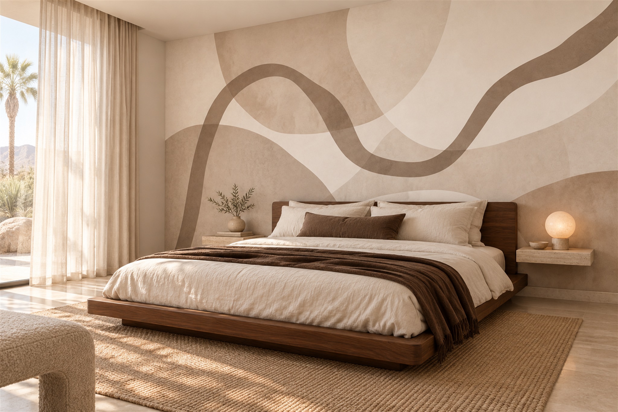 Beige Pattern Decorative Wallpaper Mural Layered Abstract Wallpaper Bedroom-wallpaper-murals, Peel-and-stick Finish
