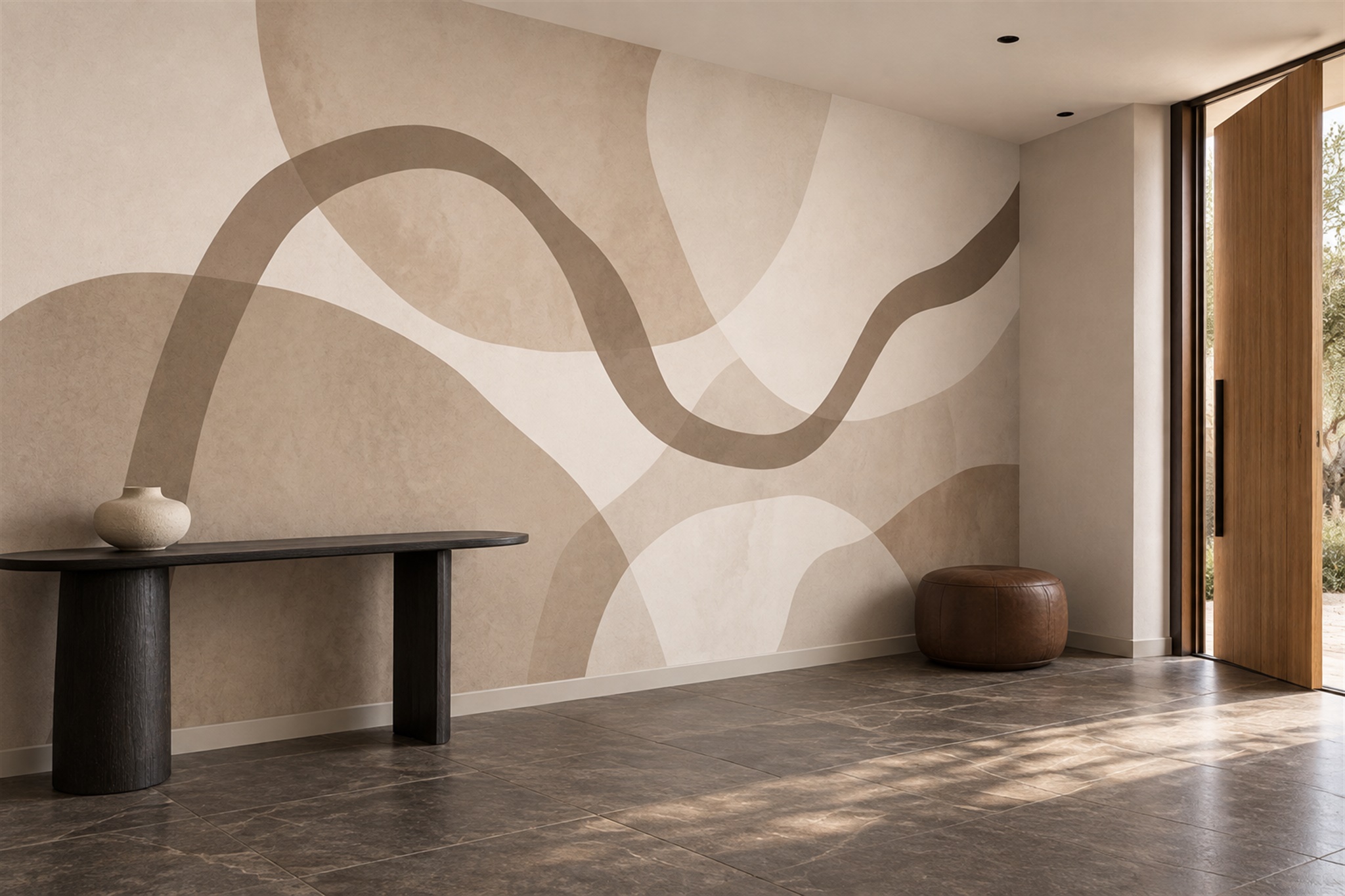 Beige Pattern Decorative Wallpaper Mural Layered Abstract Wallpaper Accent-wall-wallpaper-murals, Peel-and-stick Finish