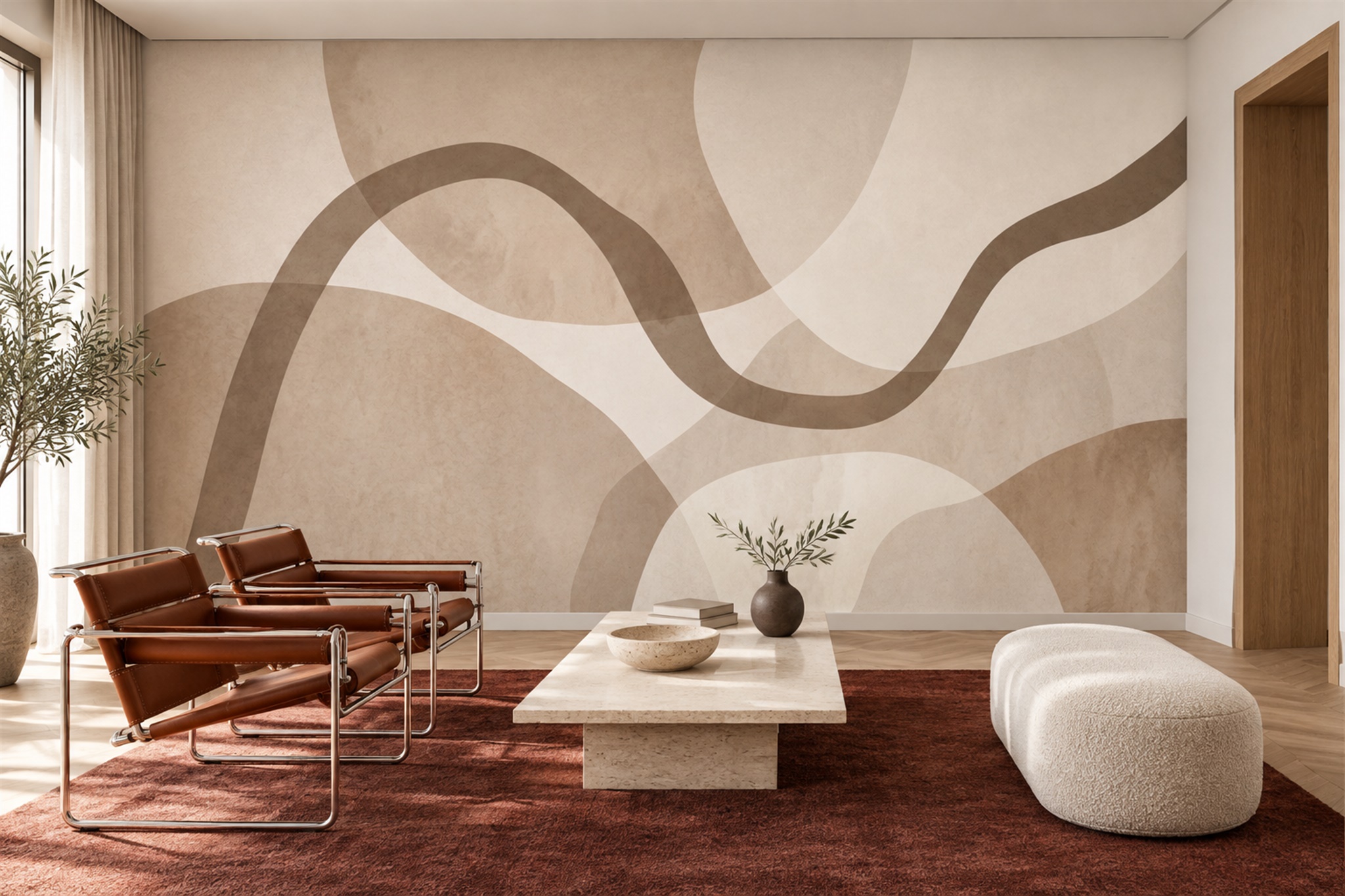 Beige Pattern Decorative Wallpaper Mural Layered Abstract Wallpaper Accent-wall-wallpaper-murals, Peel-and-stick Finish