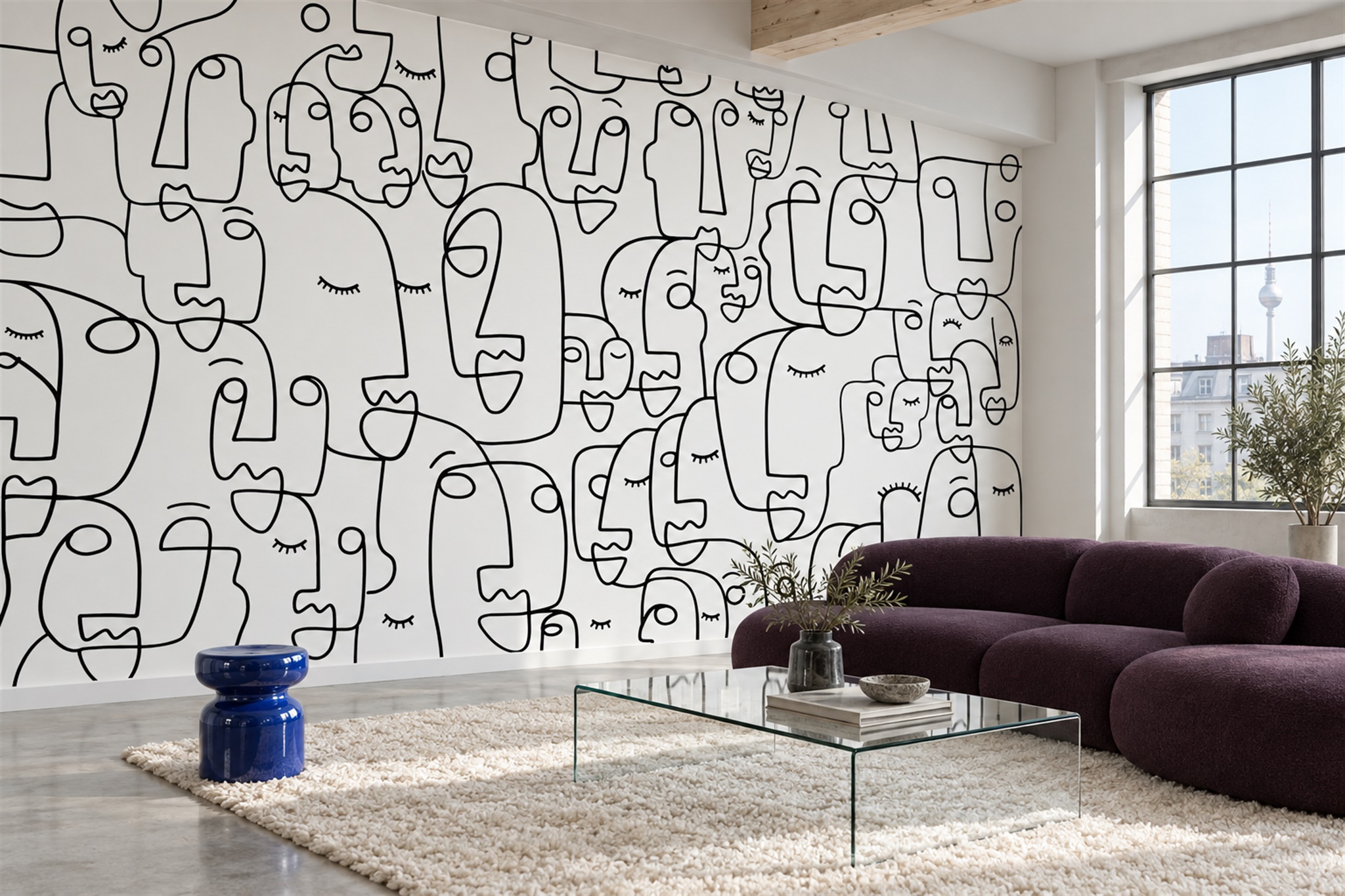 Black Pattern Decorative Layered Wallpaper Mural Living-room-wallpaper-murals, Shown In A Living Room, Peel-and-stick Finish