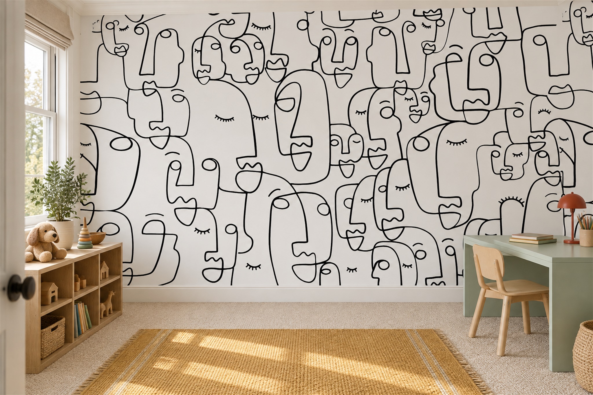 Black Pattern Decorative Layered Wallpaper Mural Home-office-wallpaper-murals, Peel-and-stick Finish