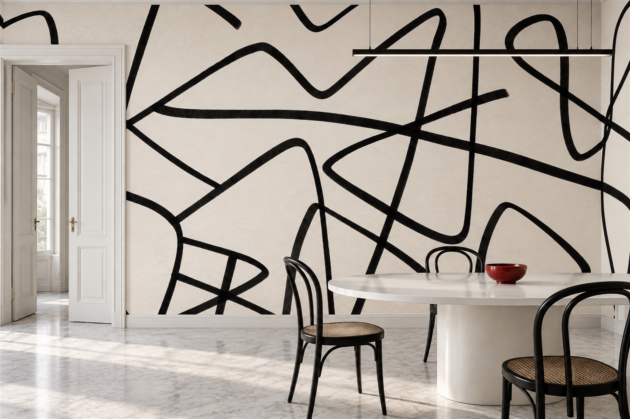 Black Linear Abstract Wallpaper Mural Hallway-wallpaper-murals, Peel-and-stick Finish