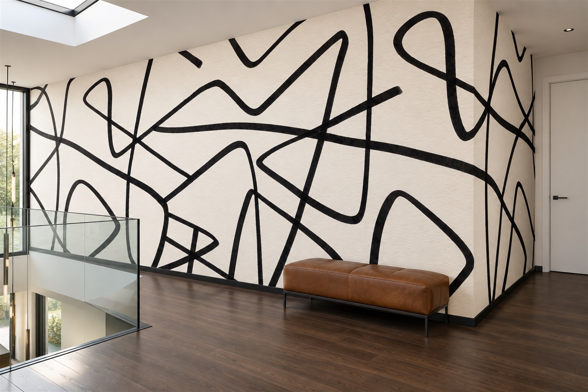 Black Linear Abstract Wallpaper Mural Hallway-wallpaper-murals, Peel-and-stick Finish