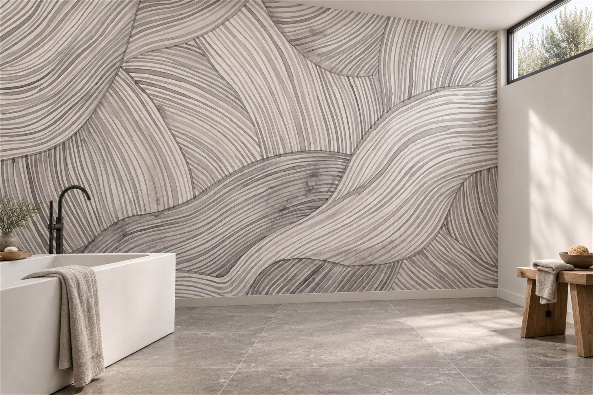 Grey Pattern Decorative Wallpaper Mural Layered Textured Wallpaper Mural Bathroom-wallpaper-murals, Peel-and-stick Finish