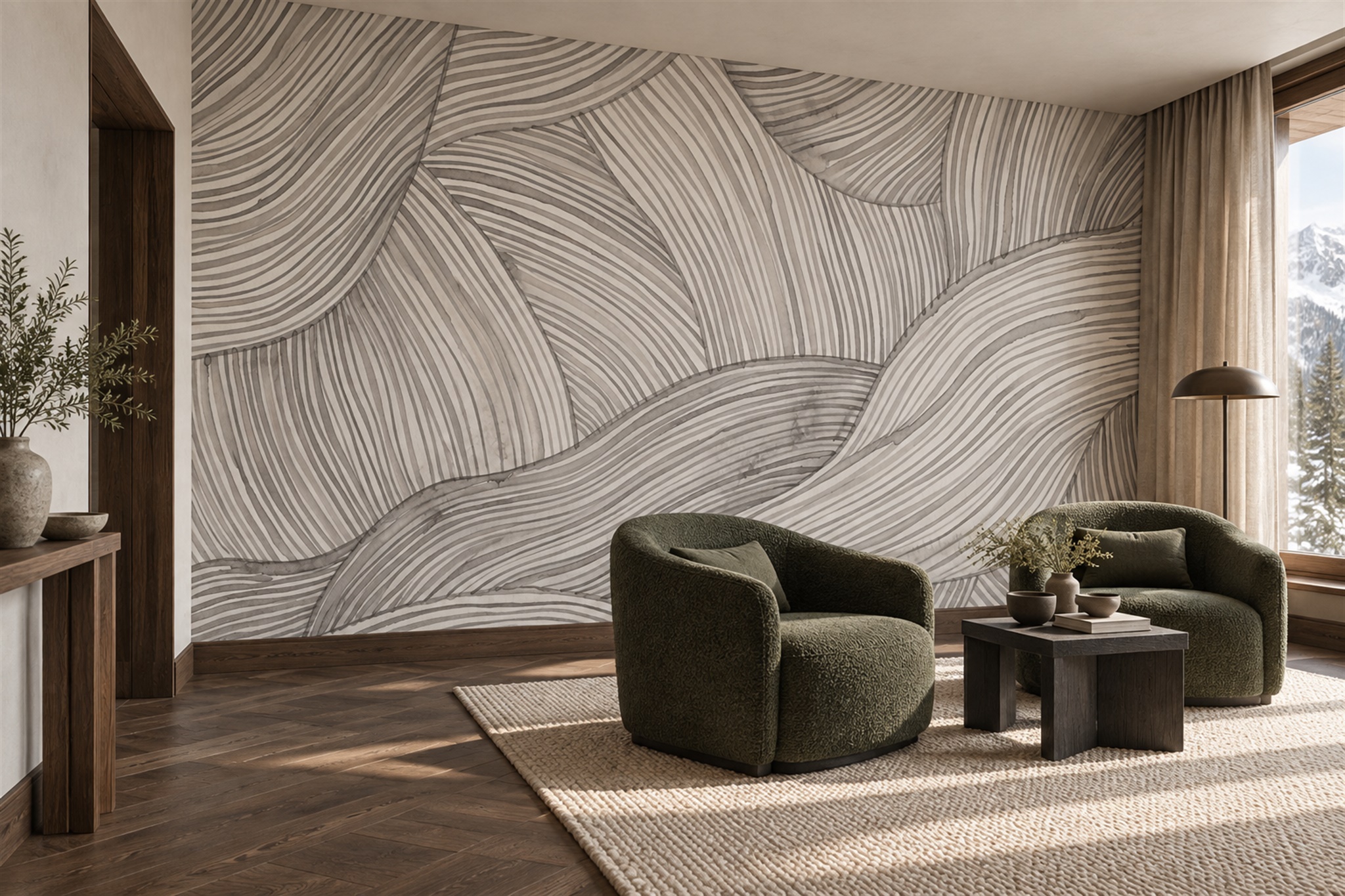 Grey Pattern Decorative Wallpaper Mural Layered Textured Wallpaper Mural Bedroom-wallpaper-murals, Peel-and-stick Finish