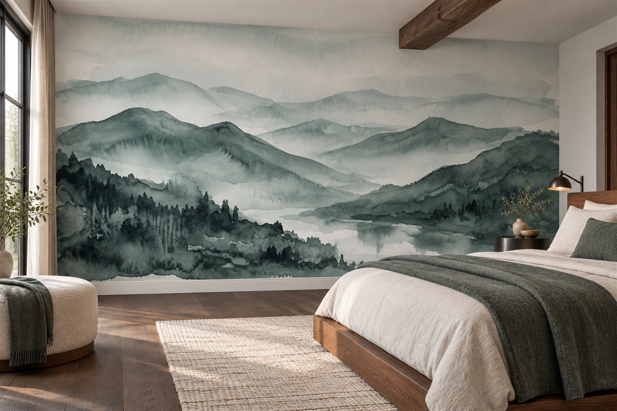 Green Mountain Scenic Wallpaper Mural Bedroom-wallpaper-murals, Peel-and-stick Finish