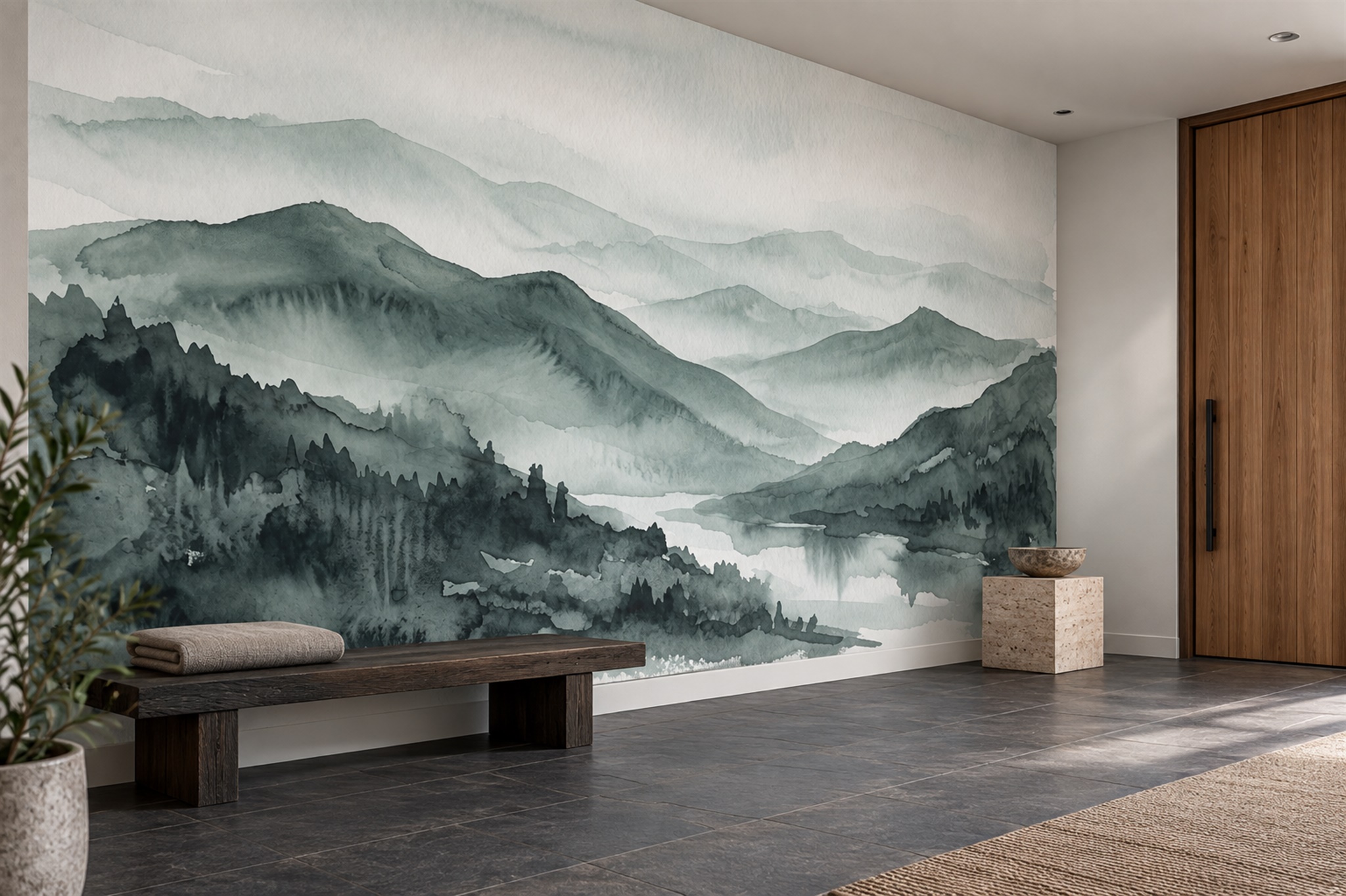 Green Mountain Scenic Wallpaper Mural Bedroom-wallpaper-murals, Peel-and-stick Finish
