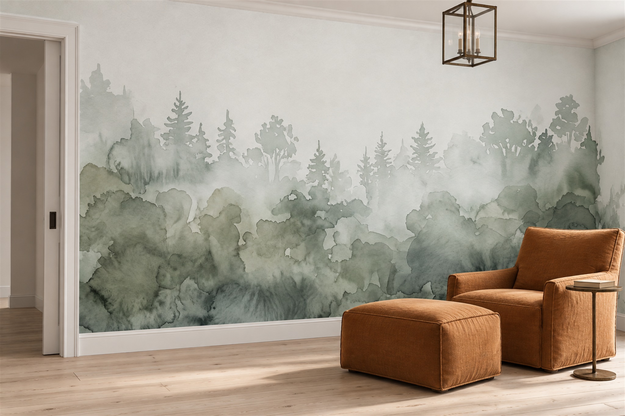 Sage Scenic Scenic Atmospheric Wallpaper Mural Feature-wall-wallpaper-murals, Peel-and-stick Finish