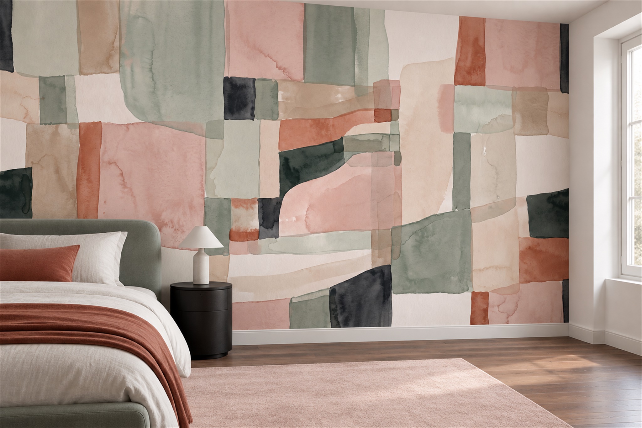 Peach Pattern Decorative Wallpaper Mural Layered Forms Wallpaper Mural Bedroom-wallpaper-murals, Peel-and-stick Finish