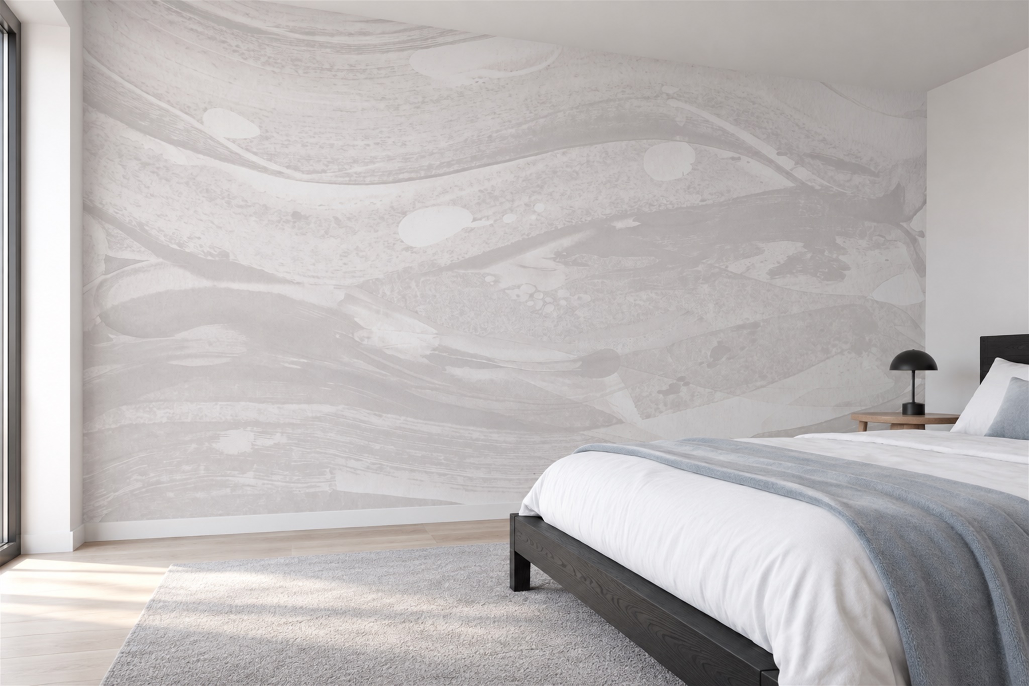 White Waves Artful Wallpaper Mural Bedroom-wallpaper-murals, Peel-and-stick Finish