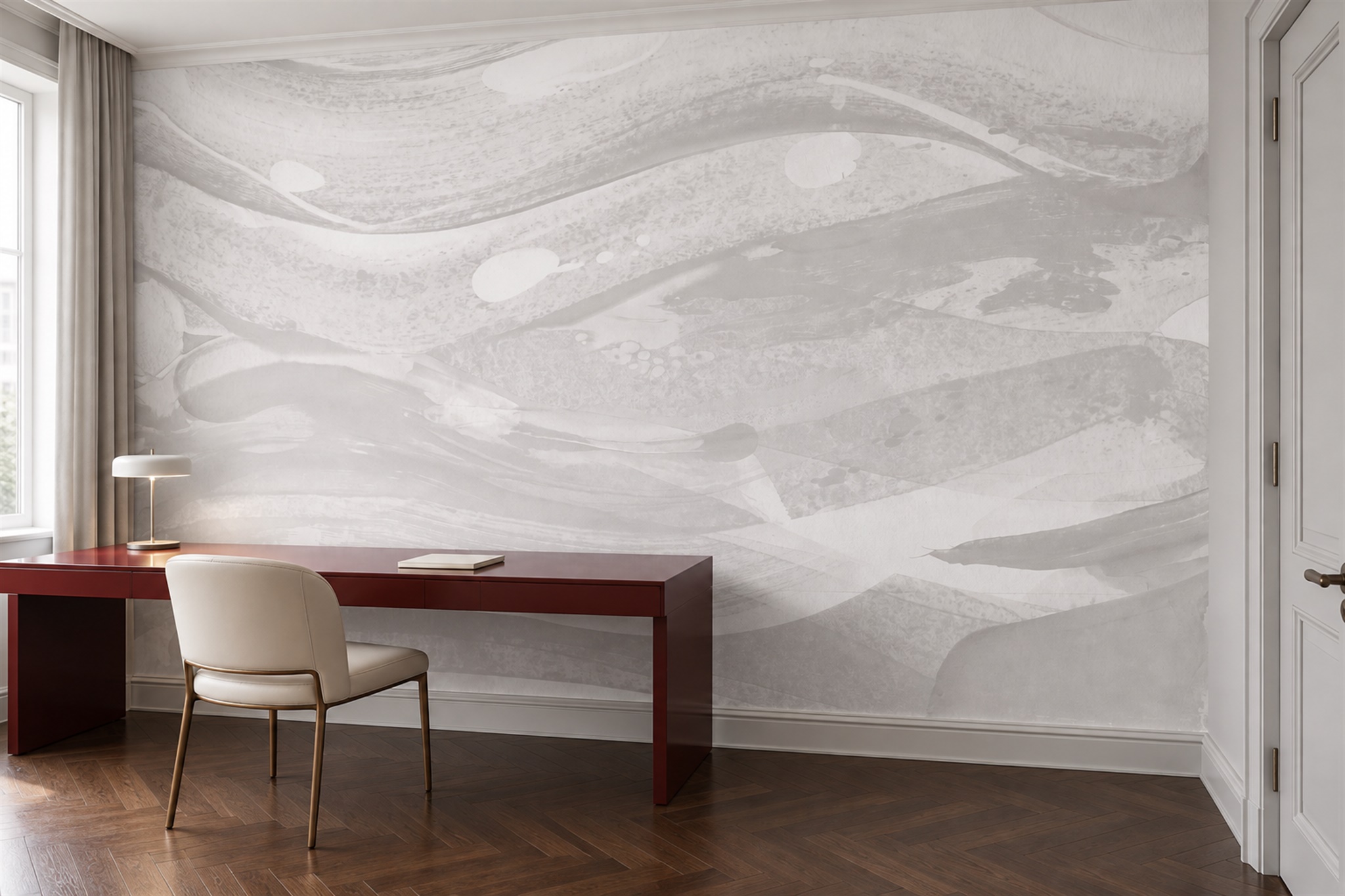 White Waves Artful Wallpaper Mural Bathroom-wallpaper-murals, Peel-and-stick Finish