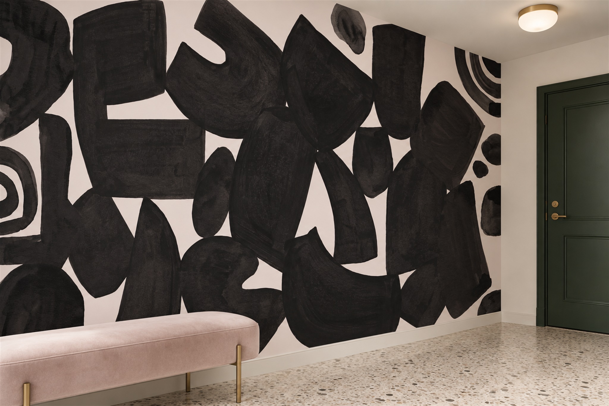 Black Shaped Abstract Wallpaper Mural Entryway-wallpaper-murals, Peel-and-stick Finish