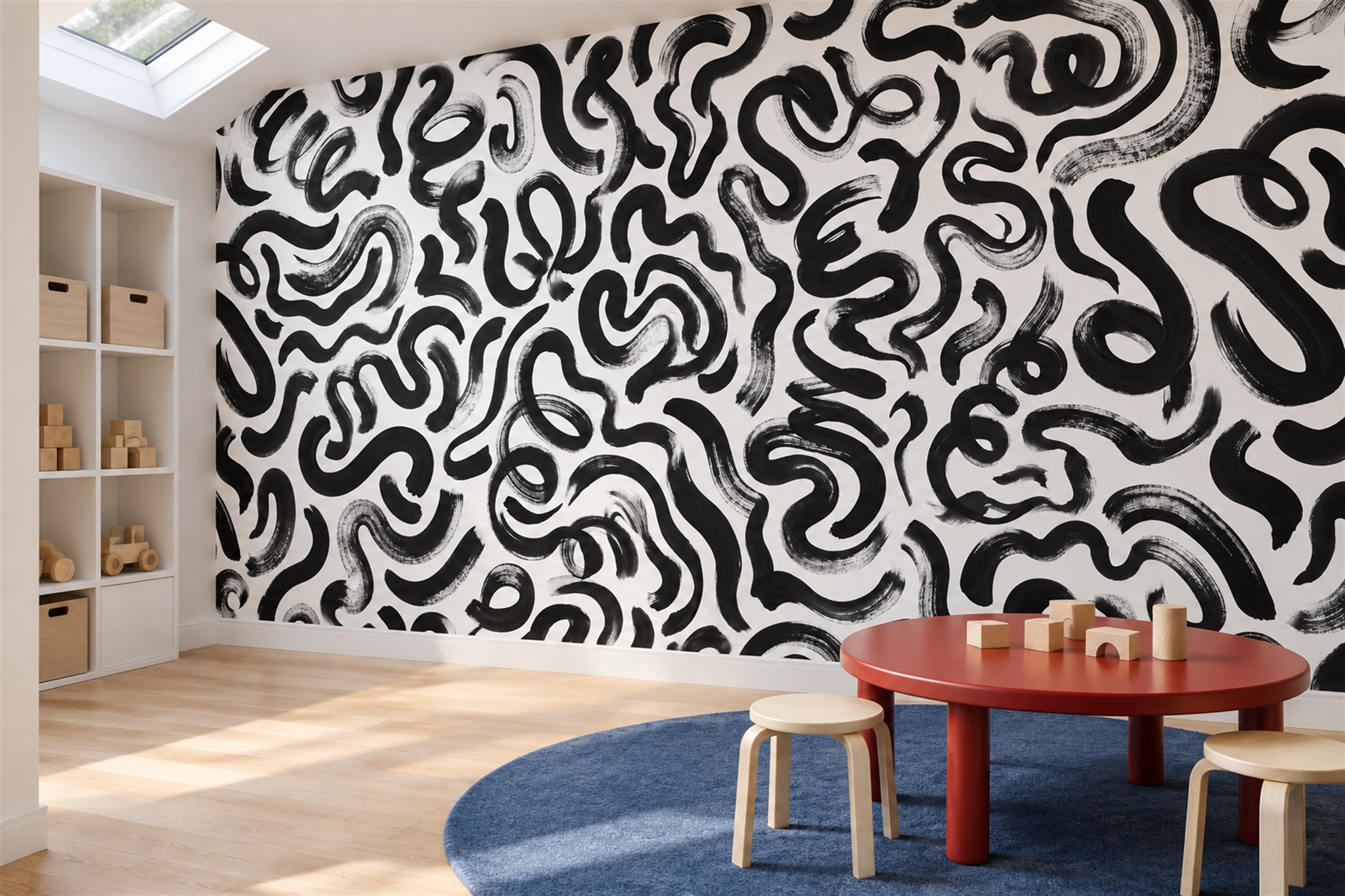 Black Pattern Decorative Swirl Wallpaper Mural Accent-wall-wallpaper-murals, Peel-and-stick Finish