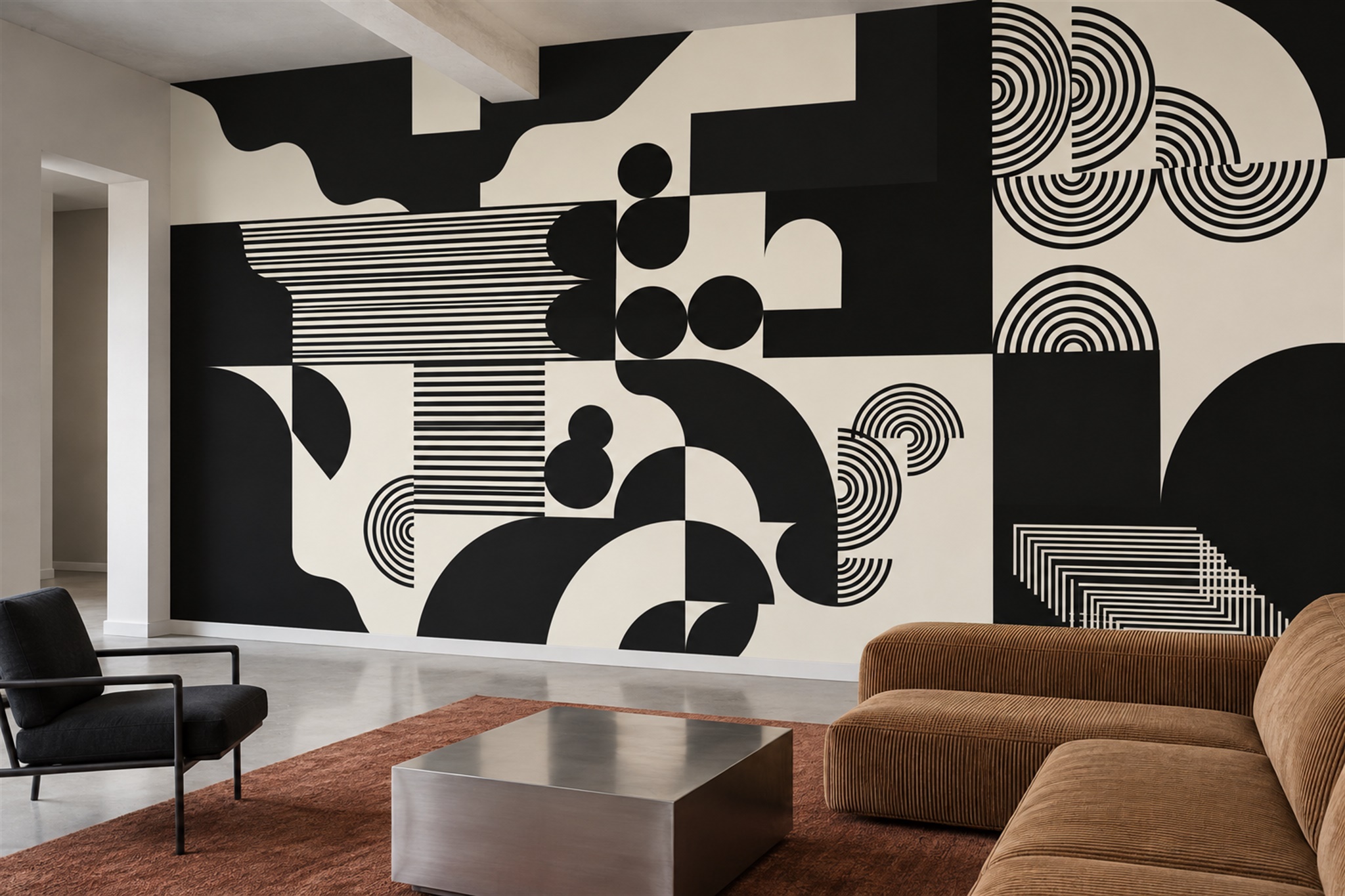 Black Geometric Abstract Decorative Wallpaper Mural Accent-wall-wallpaper-murals, Peel-and-stick Finish