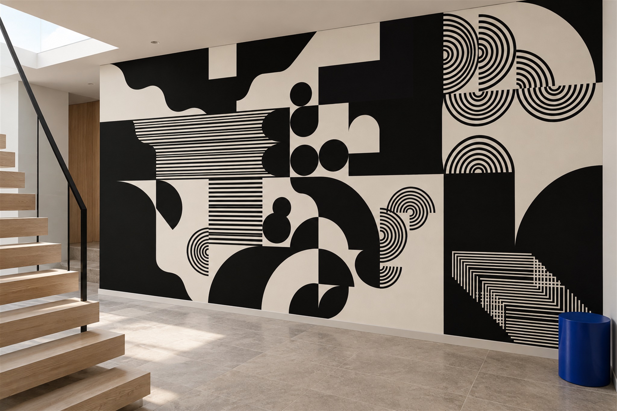 Black Geometric Abstract Decorative Wallpaper Mural Accent-wall-wallpaper-murals, Peel-and-stick Finish