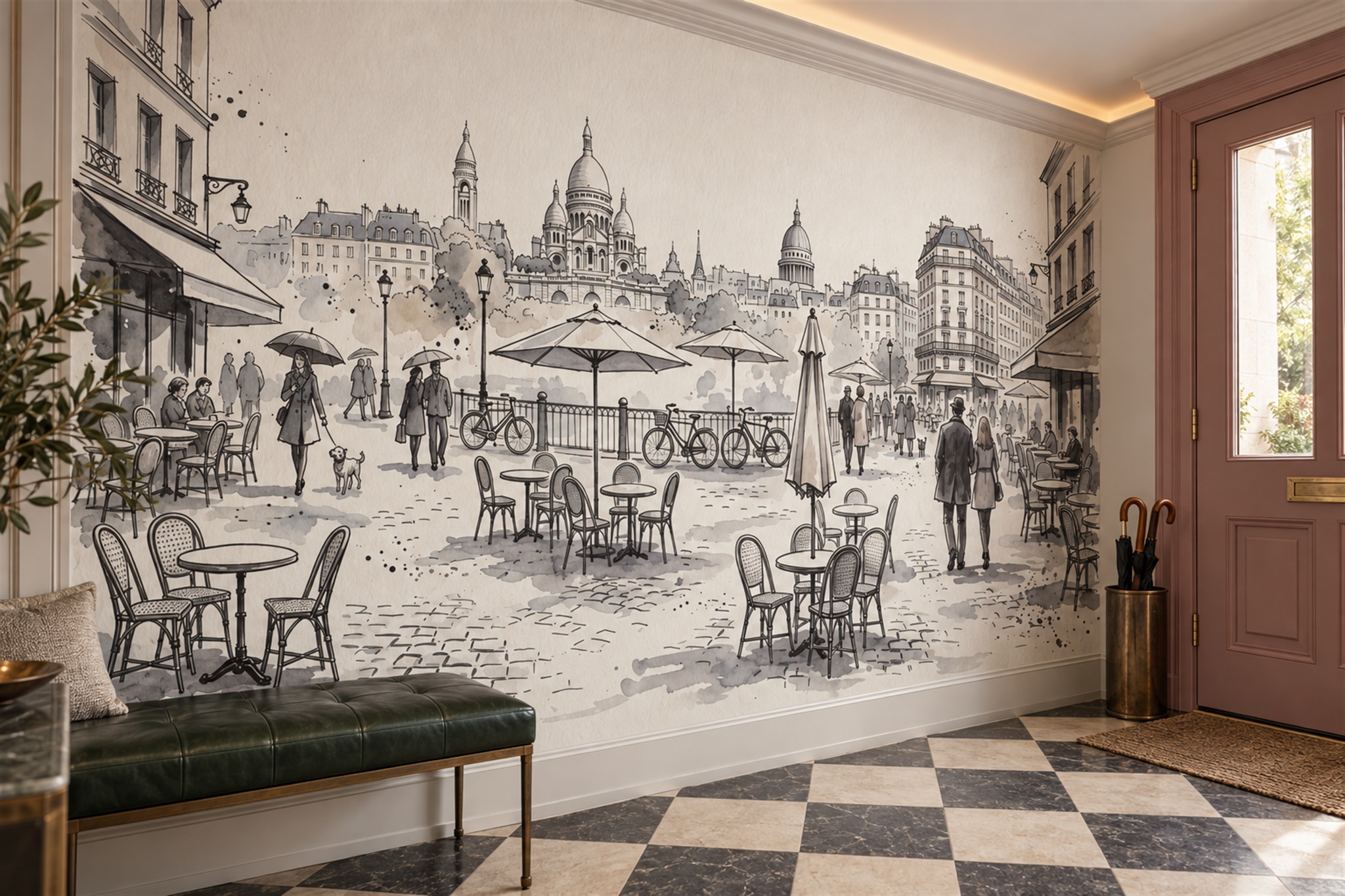 Grey Cityscape Wallpaper Mural, Peel-and-stick Finish