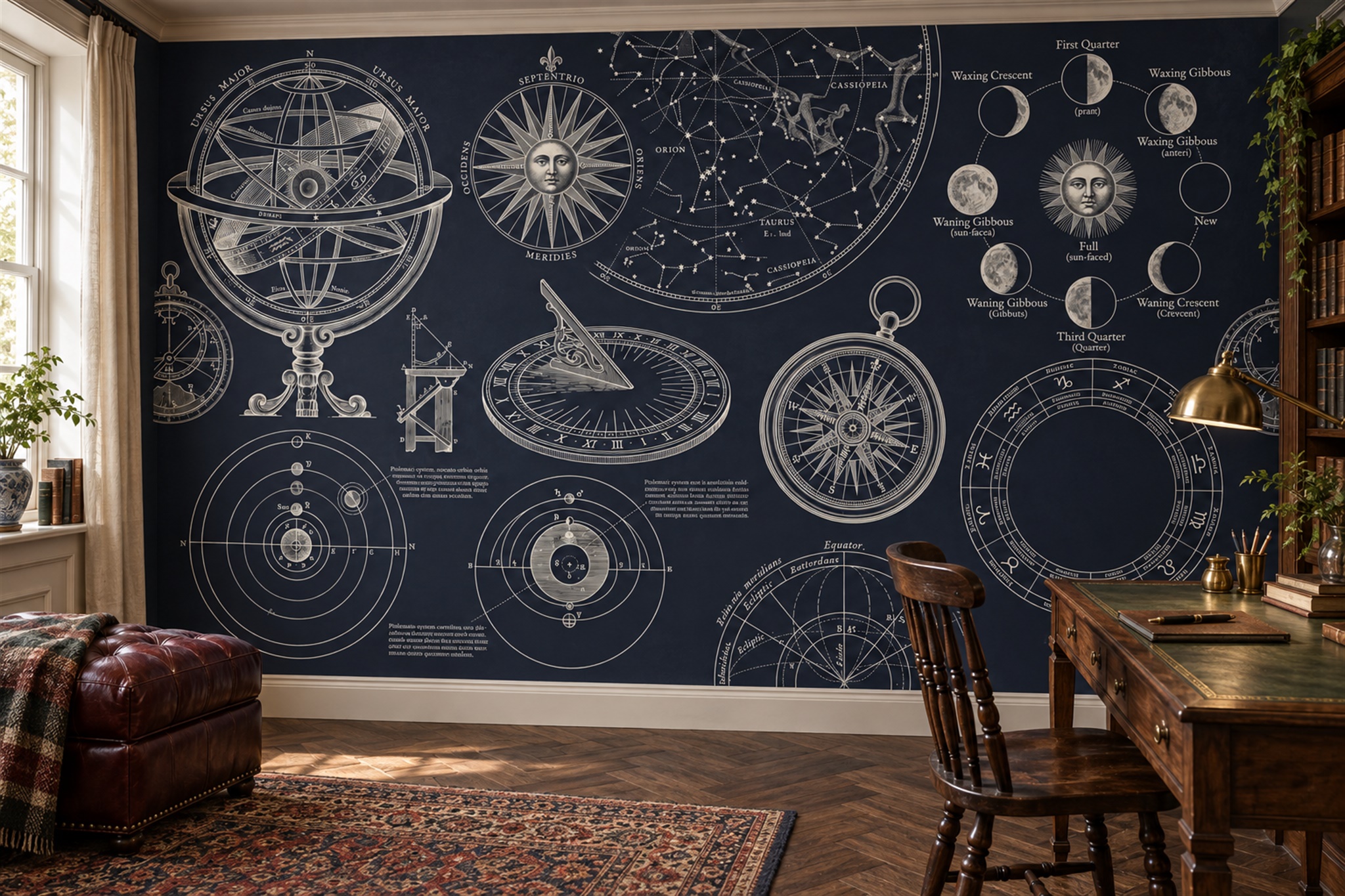 Navy Pattern Decorative Wallpaper Mural Layered Tones Wallpaper Mural Home-office-wallpaper-murals, Peel-and-stick Finish