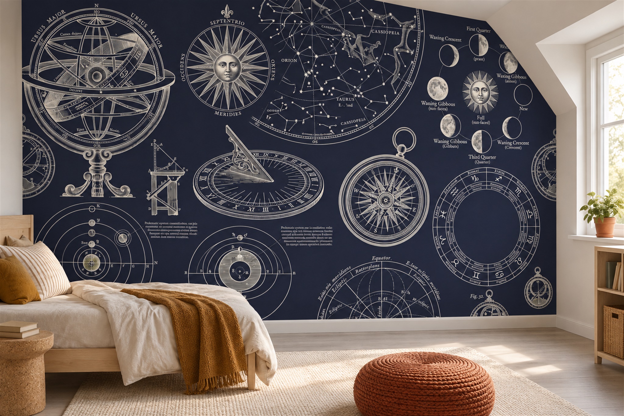 Navy Pattern Decorative Wallpaper Mural Layered Tones Wallpaper Mural Kids-room-wallpaper-murals, Peel-and-stick Finish