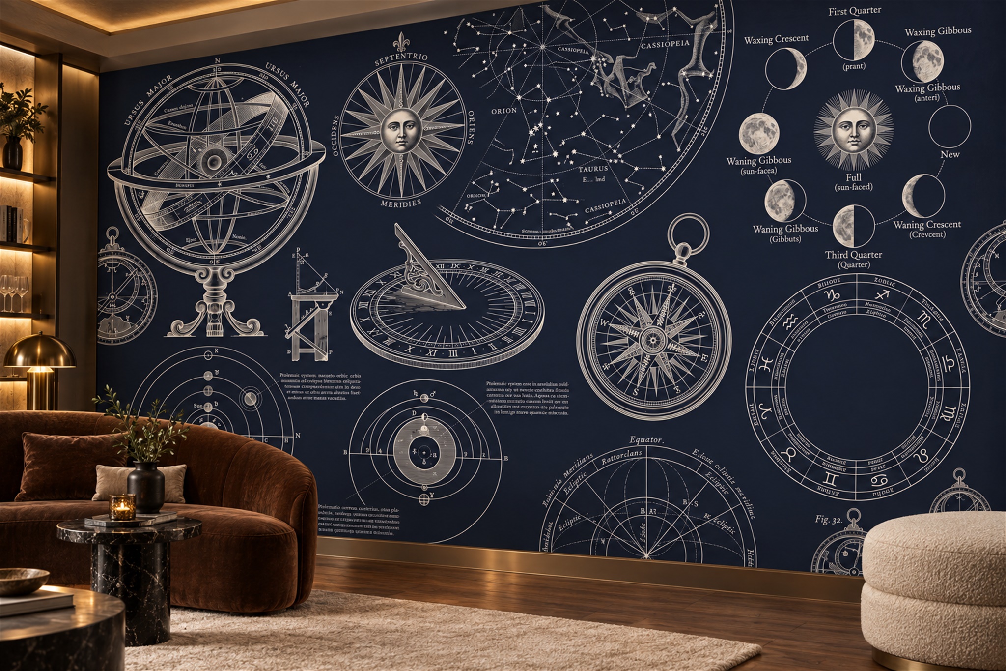 Navy Pattern Decorative Wallpaper Mural Layered Tones Wallpaper Mural Home-office-wallpaper-murals, Peel-and-stick Finish