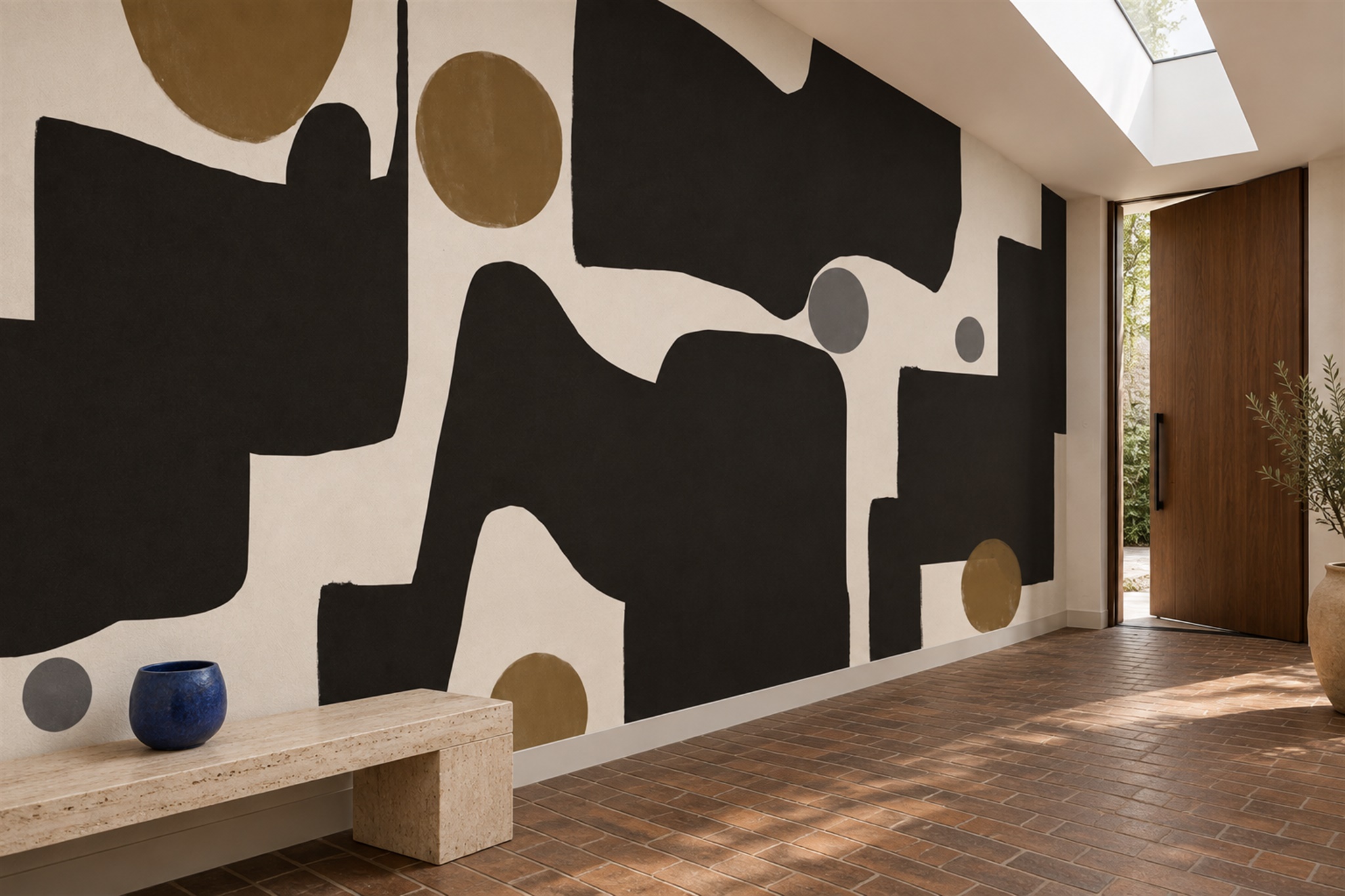 Black Shaped Abstract Decorative Wallpaper Mural Entryway-wallpaper-murals, Peel-and-stick Finish